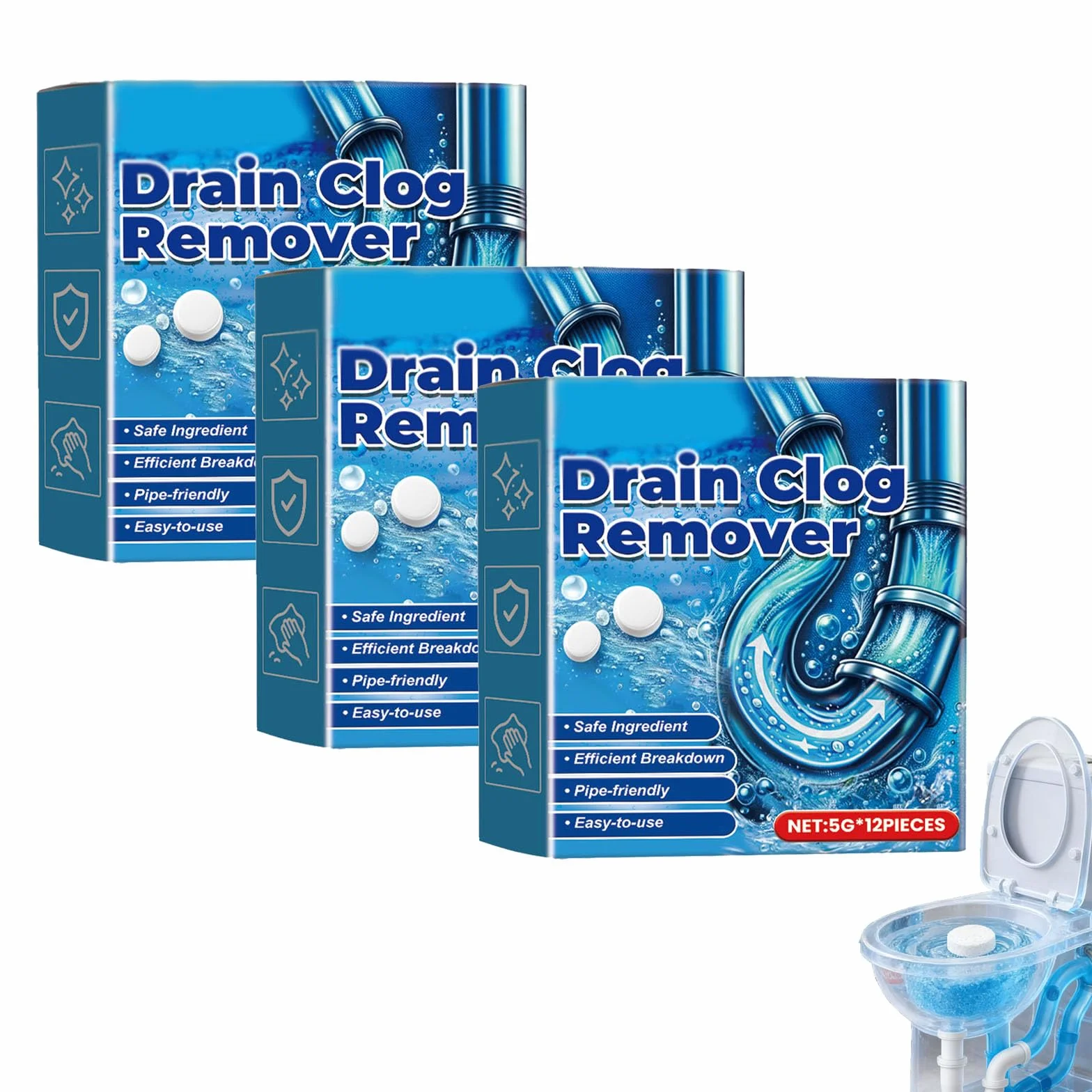 2026 New Strong Drain Effervescent Tablet, Drain Unblocker for Kitchen Sink, Cleaner for Bad Smells Tablets Foaming Smell Eliminator Removes Hair Grease & Soap (3 pcs)