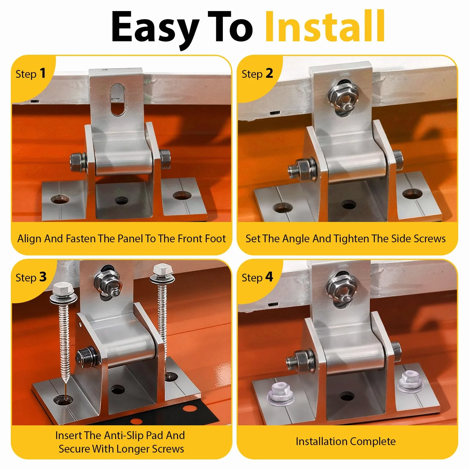 Staffe Supporti Pannelli Solari Regolabili in Alluminio, Angolo 10°–60°, Kit Montaggio Resistente per Balcone, Tetto, Camper, Barca – 4 Pezzi