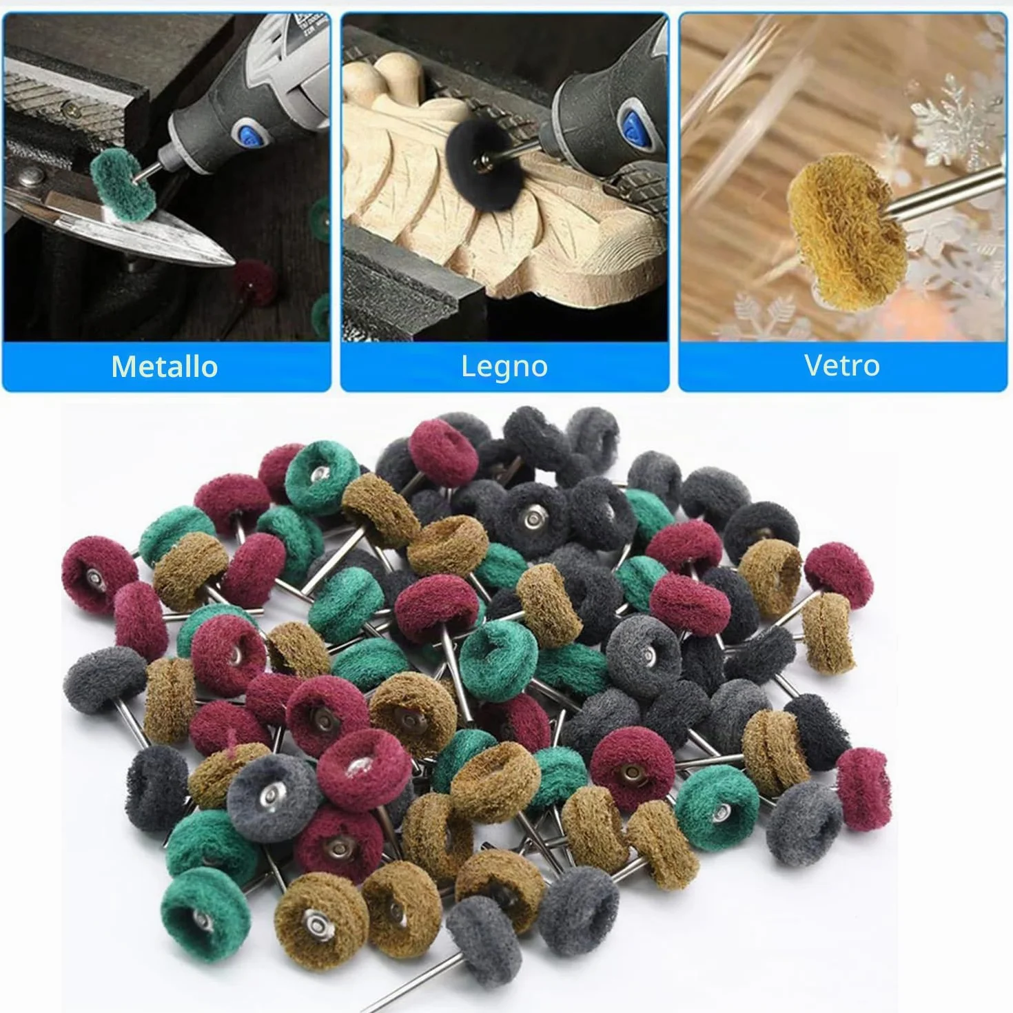 Set 80 ruote abrasive da 25 mm per lucidatura abrasiva utensili rotanti Dremel gambo 3 mm