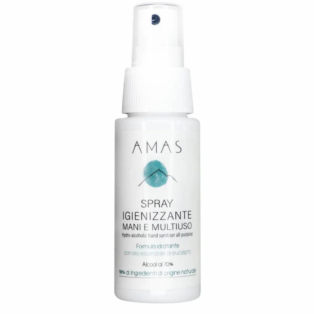 AMAS Spray Igienizzante Mani e Multiuso 98% Origine Naturale Alcool 70% Olio Essenziale di Eucalipto 50 ml