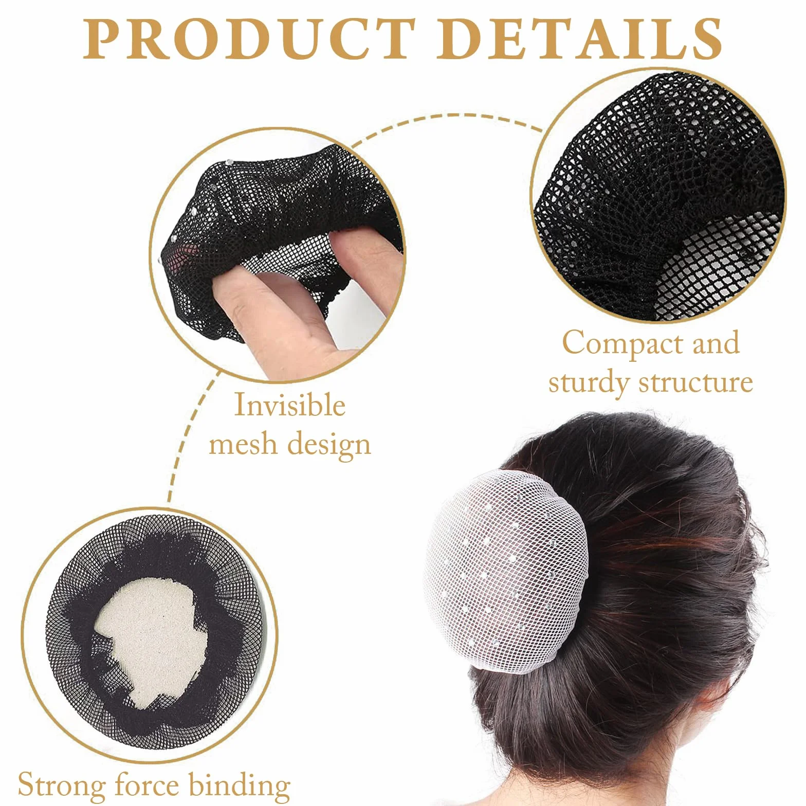 Aililong 4 Pezzi Hairnet Bun - 2 Nero + 2 Bianco con Strass, Elastico, per Balletto