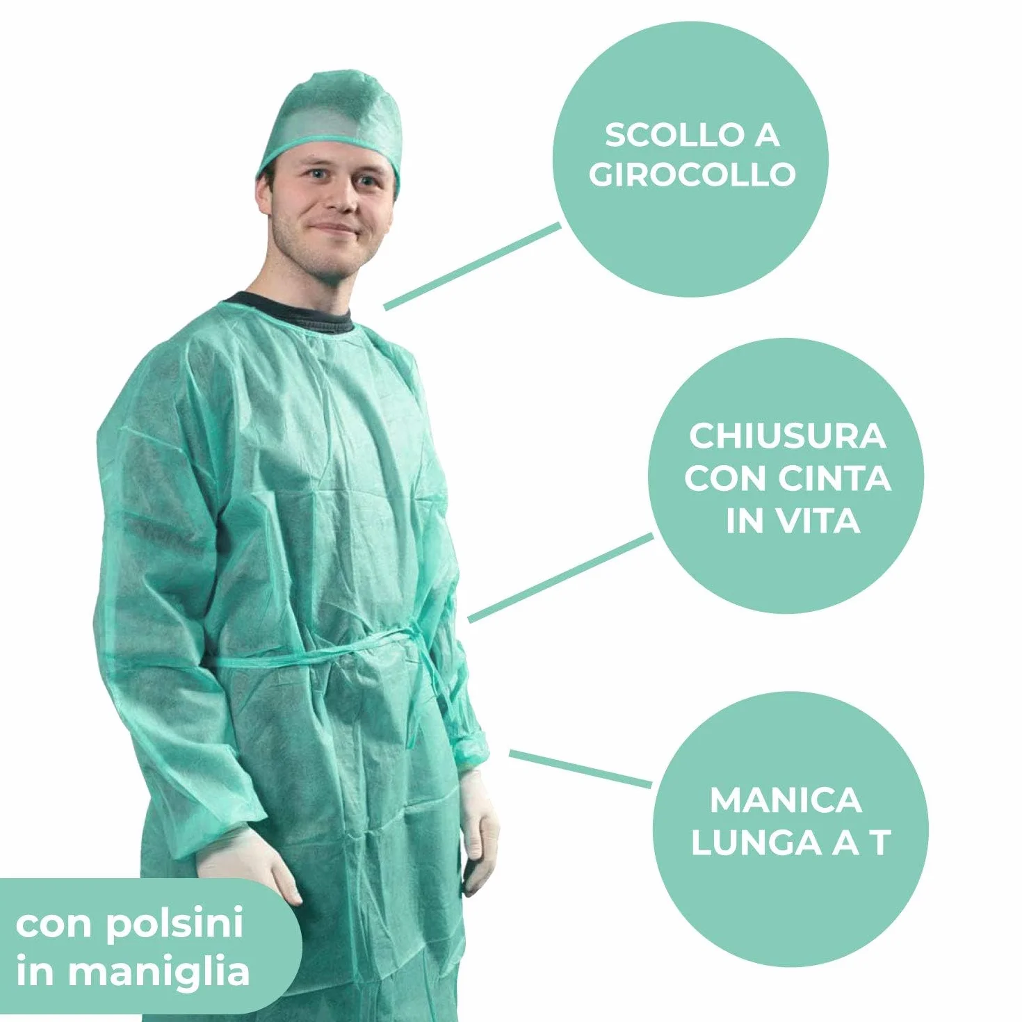 Camice Monouso Verde TNT 25 gr DM CLASSE I usa e getta per Visitatore Paziente