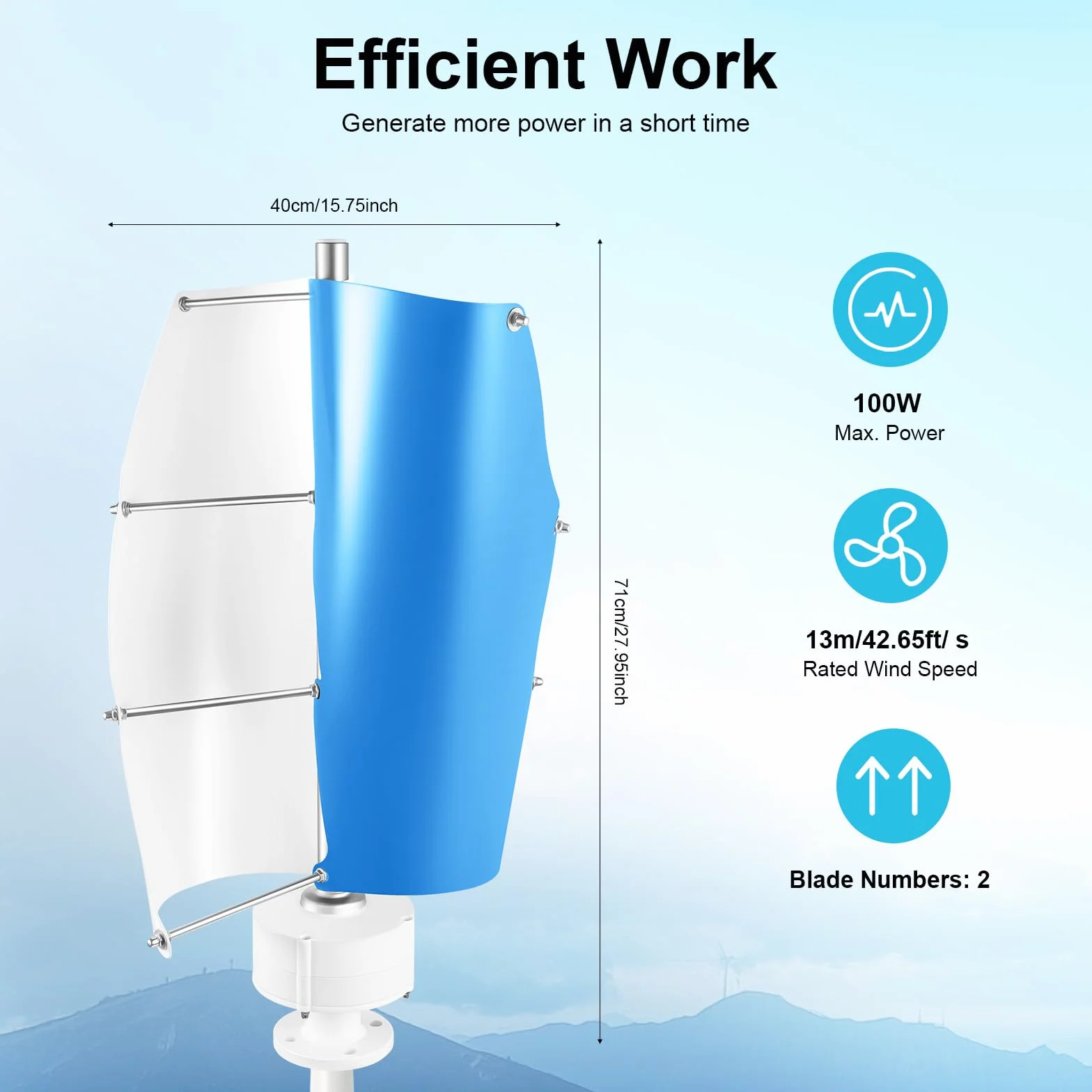 Generatore di turbine eoliche da 100 W, 24 V, con controller, turbina eolica verticale, set completo per camper, barca, casetta da giardino, capanna, alimentazione a isola e illuminazione esterna