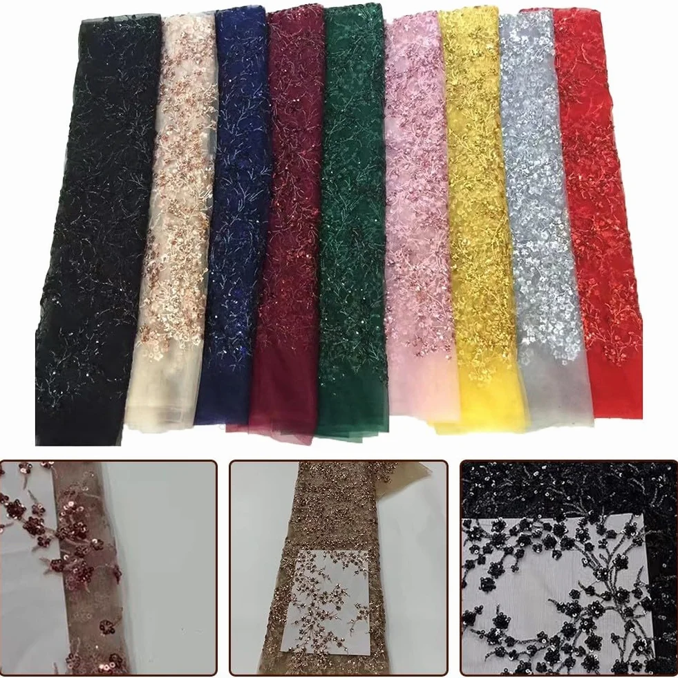 Elegante tessuto in pizzo con paillettes 3D, ideale per creare bellissimi abiti, gonne e oggetti decorativi unici (blu scuro)
