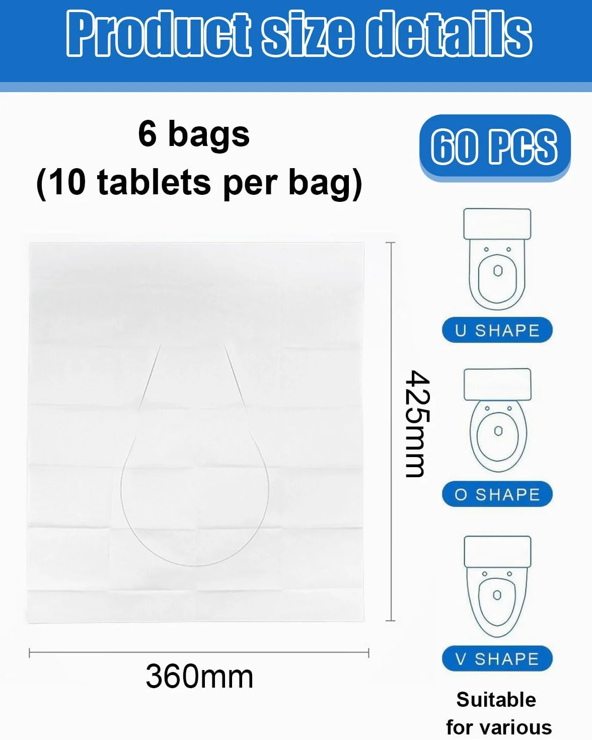 Copriwater Usa e Getta 60 PCS Coprisedile WC Monouso Igienici Biodegradabili per Viaggi Hotel