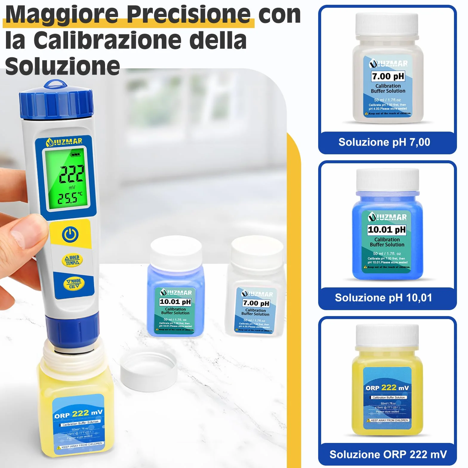 UIUZMAR Misuratore Cloro e Sale per Piscina, Tester Piscina pH e Cloro Digitale, Misuratore Multifunzionale di pH, EC, ORP e TDS Salinità Cloro Residuo per Piscine di Acqua Salata, Acquari, Idroponica