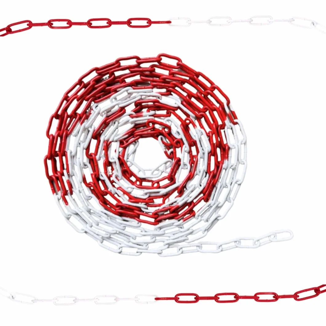 Catena in acciaio/catena di intercettazione Ø 5 mm, lunghezza: 10 m, rosso/bianco, acciaio zincato, con collegamento di emergenza e moschettone, ideale per cantieri, parcheggi, eventi, eventi