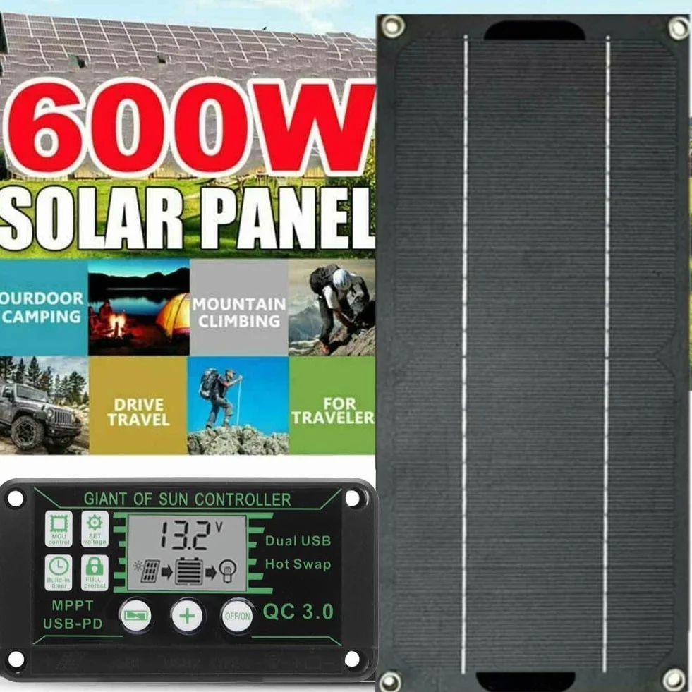 ReachMall 600 W 18 V per kit pannello solare, 100 A per controller caricabatterie MPPT portatile kit di alimentazione solare in silicio monocristallino kit di ricarica batteria per camper caravan auto