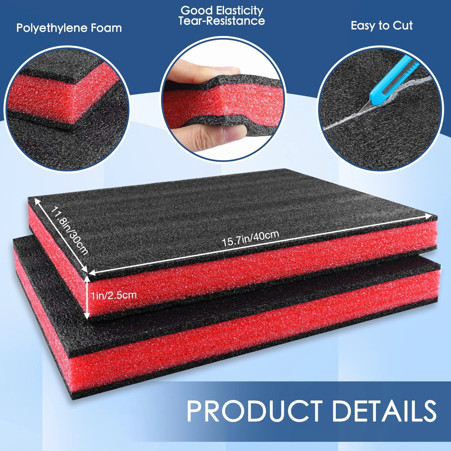Foglio di Schiuma 3 Pezzi 40×30×4 cm Inserti per Cassetta degli Attrezzi Schiuma Polyetilene Tagliabile