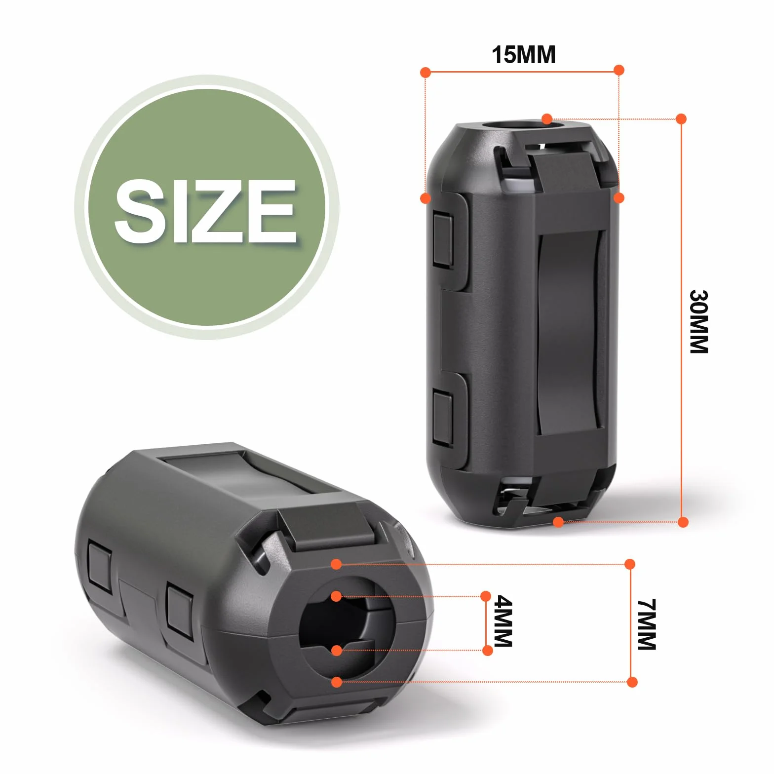 Anello di ferrite Clip-on EMI Noise Suppressor 7 mm per cavi USB audio video alimentazione
