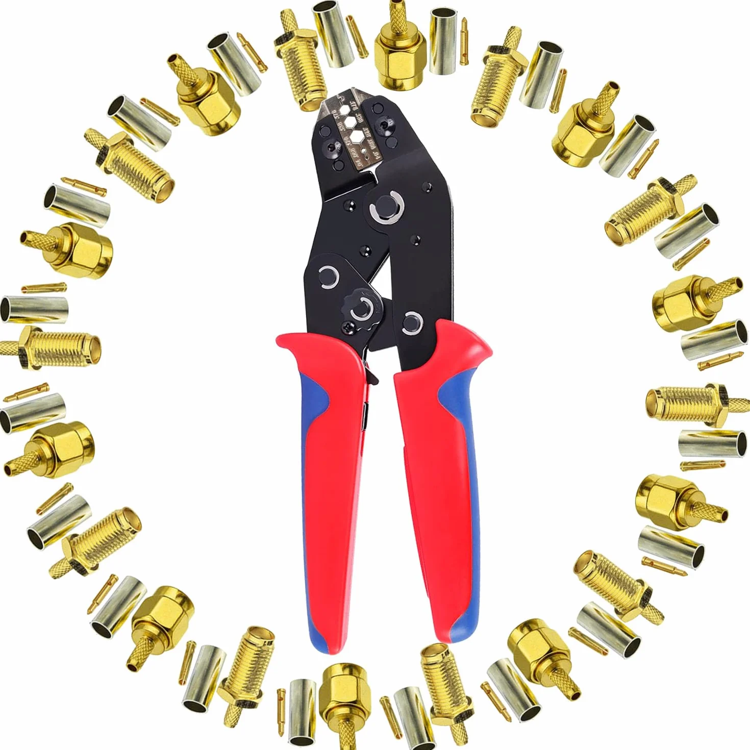 Pinza Crimpatrice SMA Kit - 10Pz Connettori Maschio, 10Pz Femmina e Crimpatrice Capicorda per RG174 RG316 Cavo Coassiale WIFI Antenna Prolunga