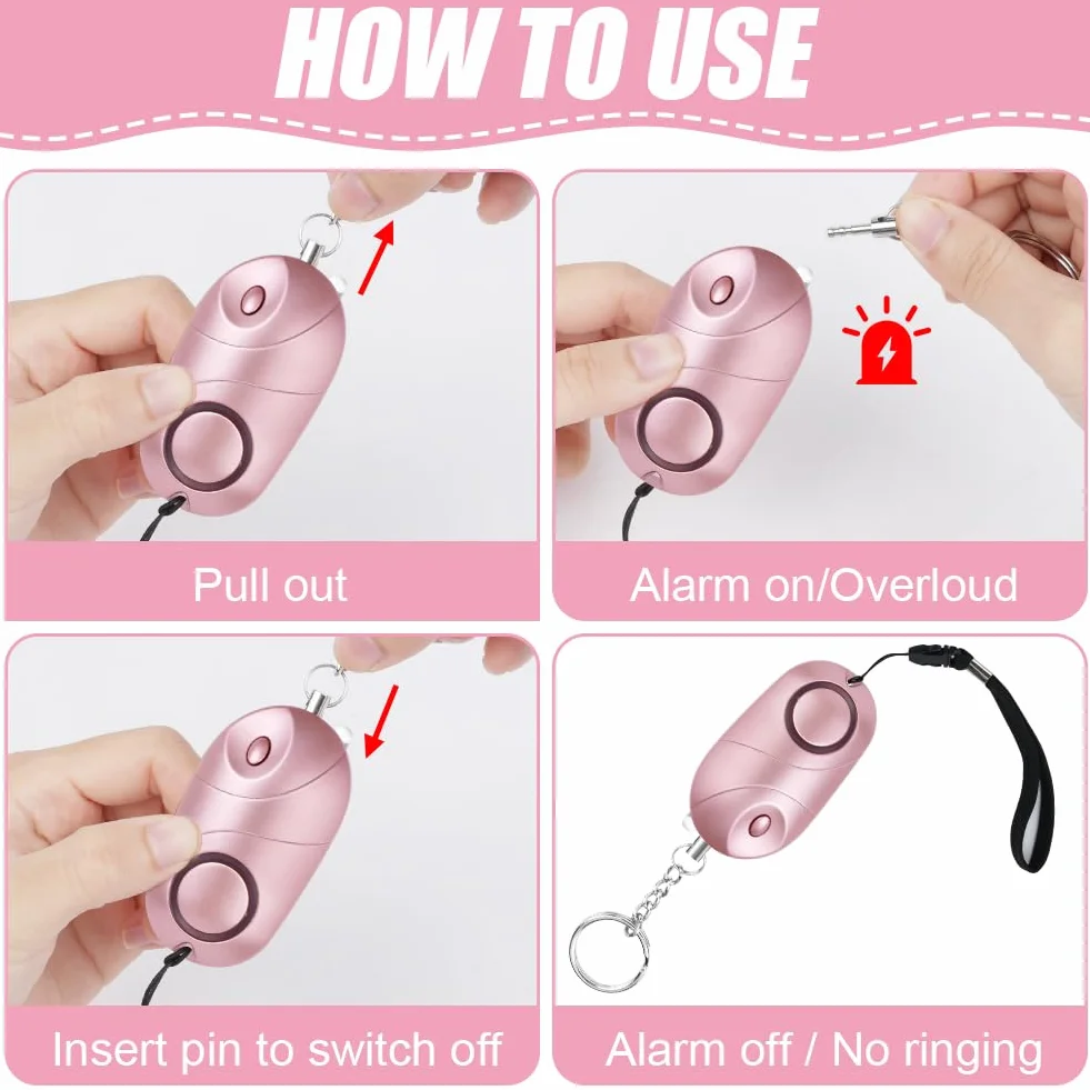 Flintronic Allarme Personale, 2 Pezzi Allarme Antiaggressione da Donna, 140dB Alarm Ricaricabile Sirena, Alarm di Sicurezza Portachiavi con Luce LED per Anziani, Bambini, Donne