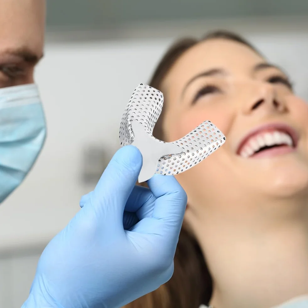 Vassoi Dentali per Impronte in Acciaio Set Morso Dentale Arco Completo Superiore e Inferiore Stampi Denti Inossidabile