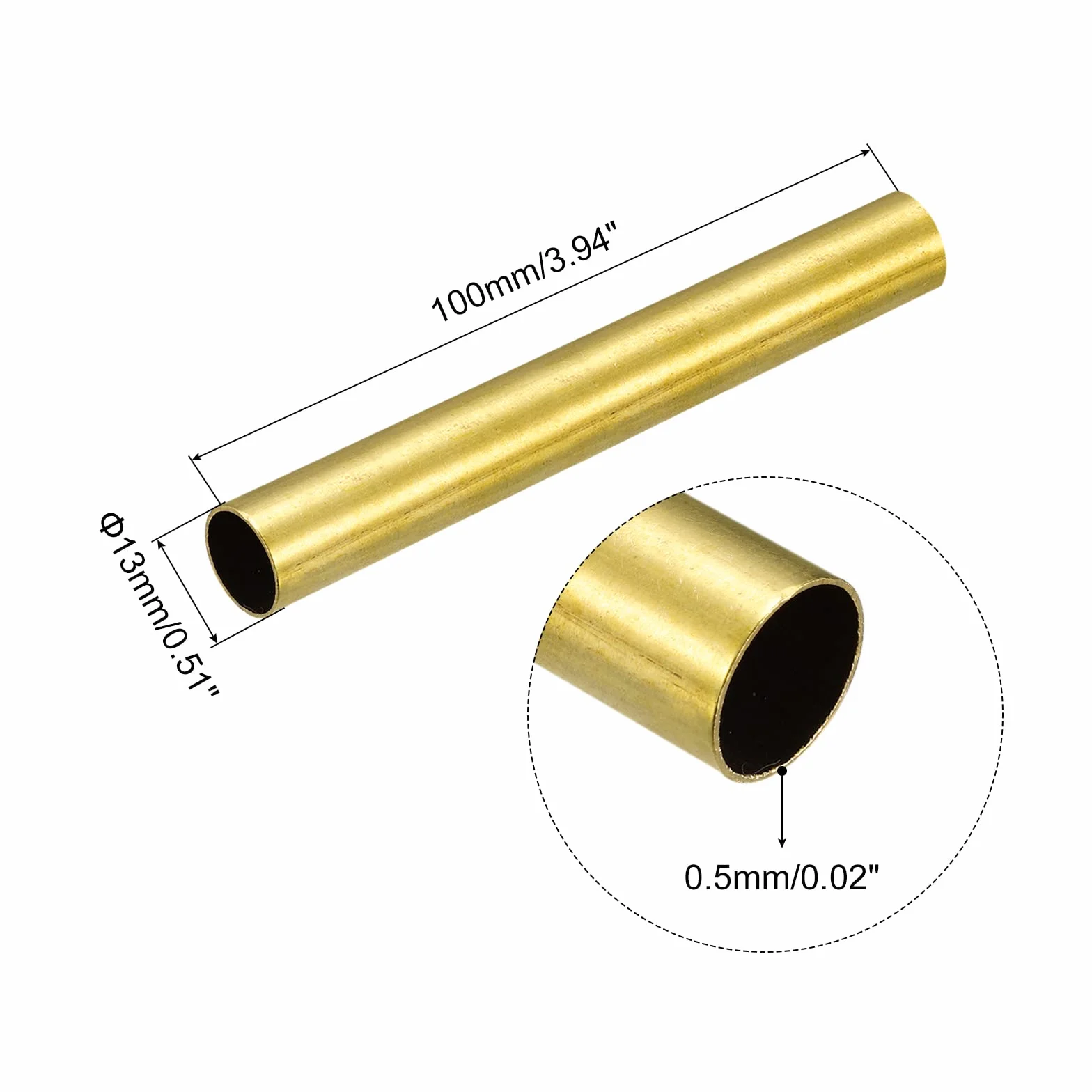 QUARKZMAN Tubo Ottone 13mm OD 0.5mm Parete 100mm Lunghezza Rotondo 2pz
