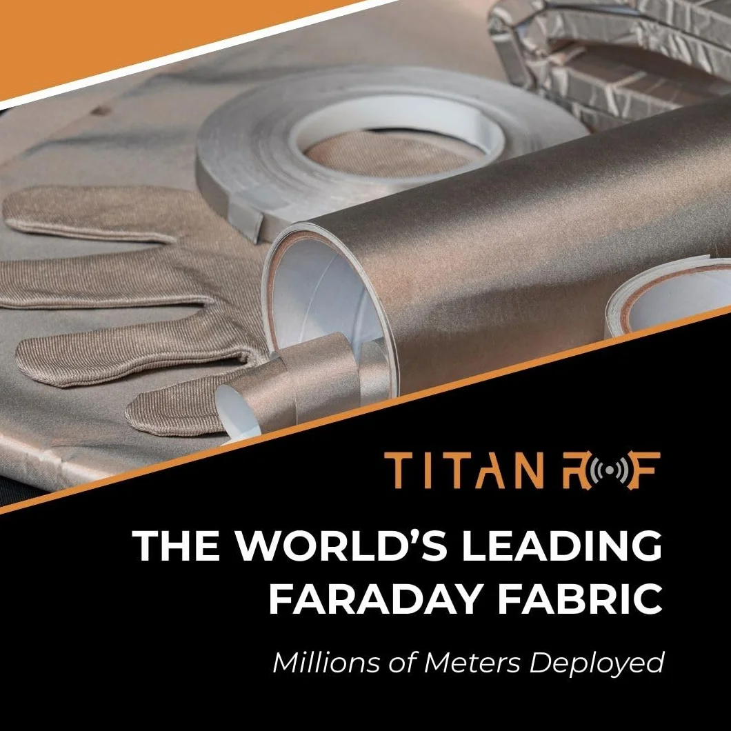 TitanRF Faraday Fabric 44" x 36" (.91m x 1.1m) + Extra 36" TitanRF Tape! Military Grade Certified Material Blocks RF Signals (WiFi, Cell, Bluetooth, RFID, EMF Radiation Shielding)