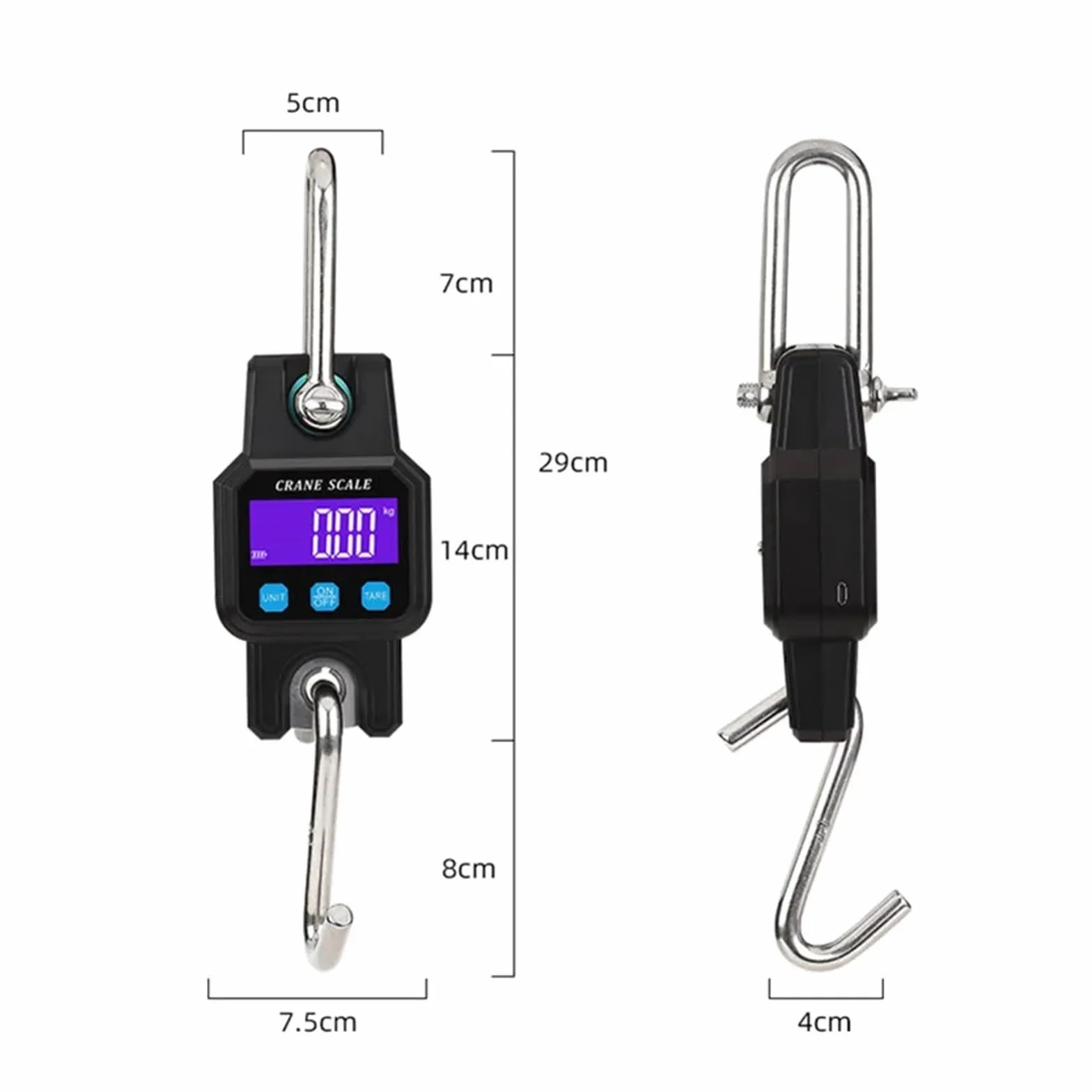 Bilancia sospesa Bluetooth 300 kg/50 g digitale ricaricabile gancio sospeso acciaio inossidabile