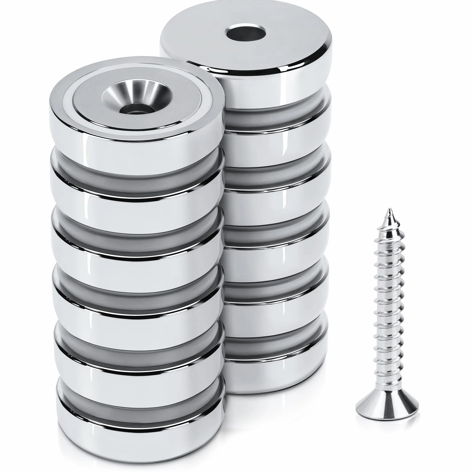 SENSEI Calamite Piatte con Foro (16x5 mm, 6 kg) – Magneti Neodimio per Officina e Utensili – con Viti – Set da 12