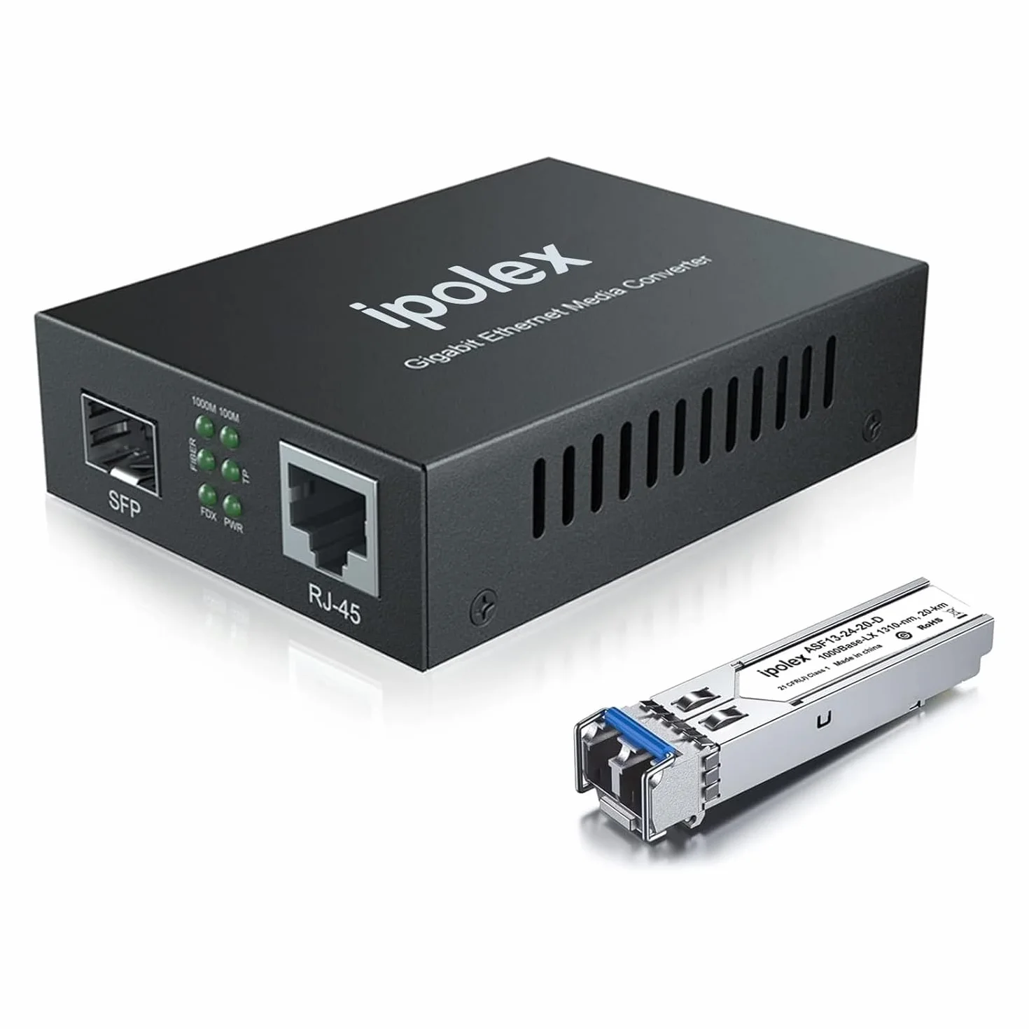 ipolex Convertitore Multimediale Gigabit Ethernet SFP 1,25G Fibra Ottica Modo Singolo LC 1310-nm 20-km