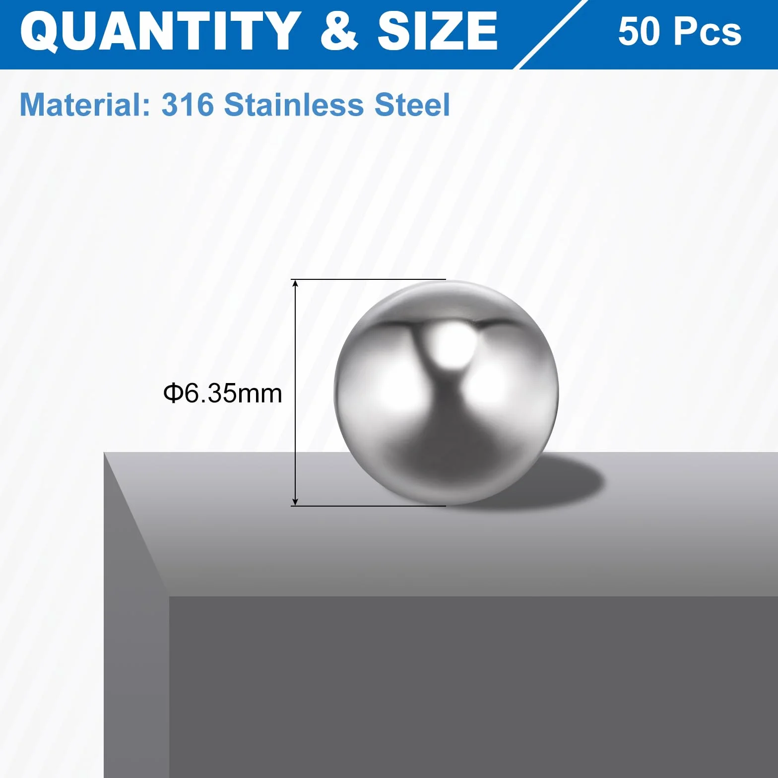QUARKZMAN 6.35mm 1/4" Cuscinetti a Sfera 50pz Acciaio Inossidabile 316 G200 Sfere Precisione Sfere Metriche per Miscelazione per Cuscinetti Biciclette Rotelle Cassetti Guide