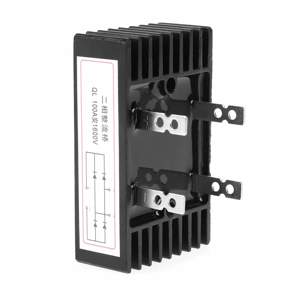 Ponte Raddrizzatore 100A Amp 1600 V Tensione 2-Phase 4 Pin Diodo Ponte Raddrizzatore Generatore ad Alta Potenza Parti Accessori Metallo Nero