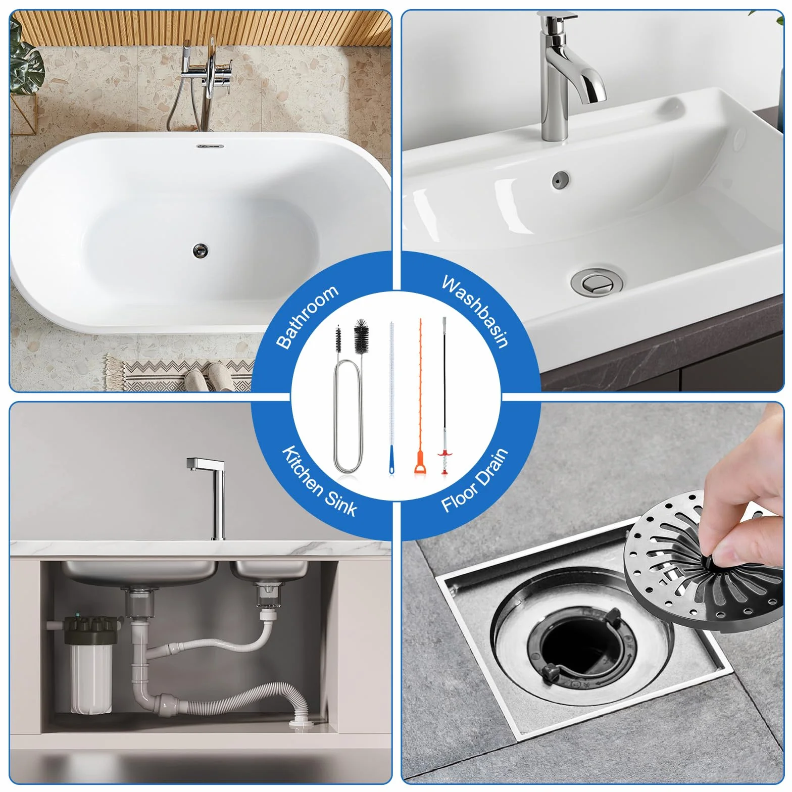 Cozary 4 Pezzi Stura Lavandini e Scarichi, Pinze per Artigli Flessibili, Stura Lavandini e Scarichi Spirale Pulizia Tubi, Stura Lavandino, per Cucine Vasche Bagno Servizi Igienici Fognature