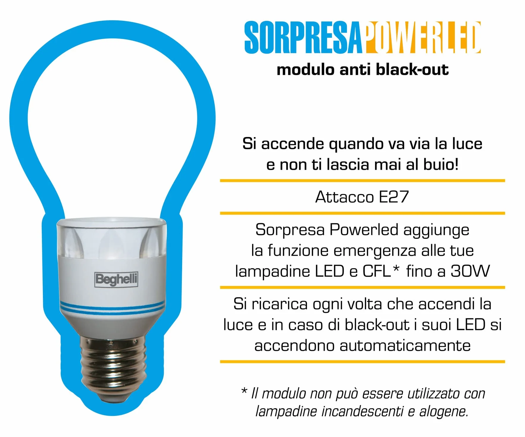 Beghelli 56304 Portalampada Anti Black-Out, Materiale Termoplastico, Bianco