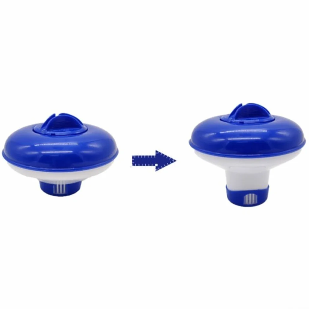 Dispenser galleggiante regolabile per piscina per compresse e pillole, dispositivo di auto-dosaggio per spa, piccole piscine, trattamento dell'acqua all'aperto, 12,4 cm