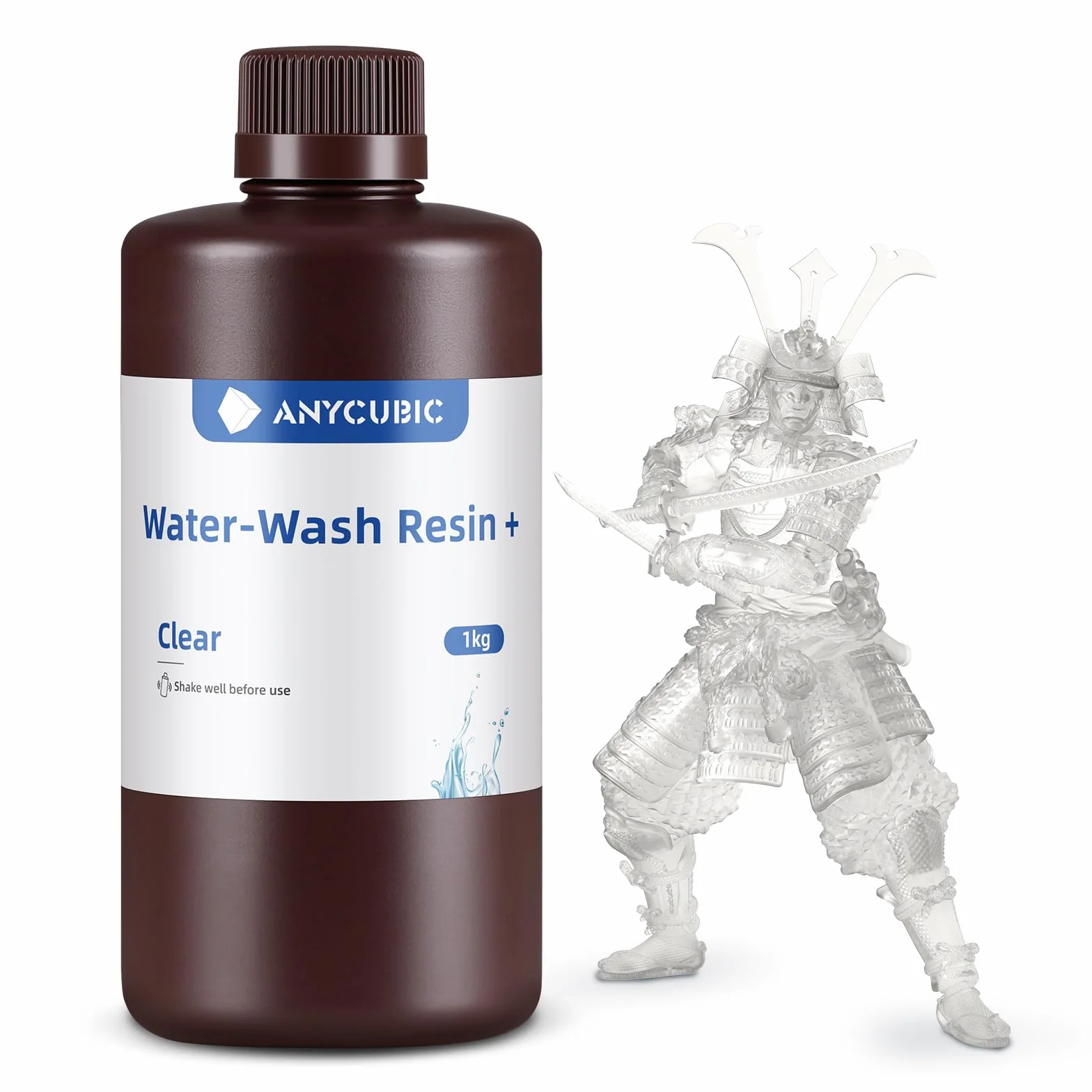 ANYCUBIC Resina Lavabile in Acqua 2.0, Alta Resilienza, Anti-Ingiallimento, Basso Odore per Tutte le Stampante 3D LCD Resina, Trasparente 1000g