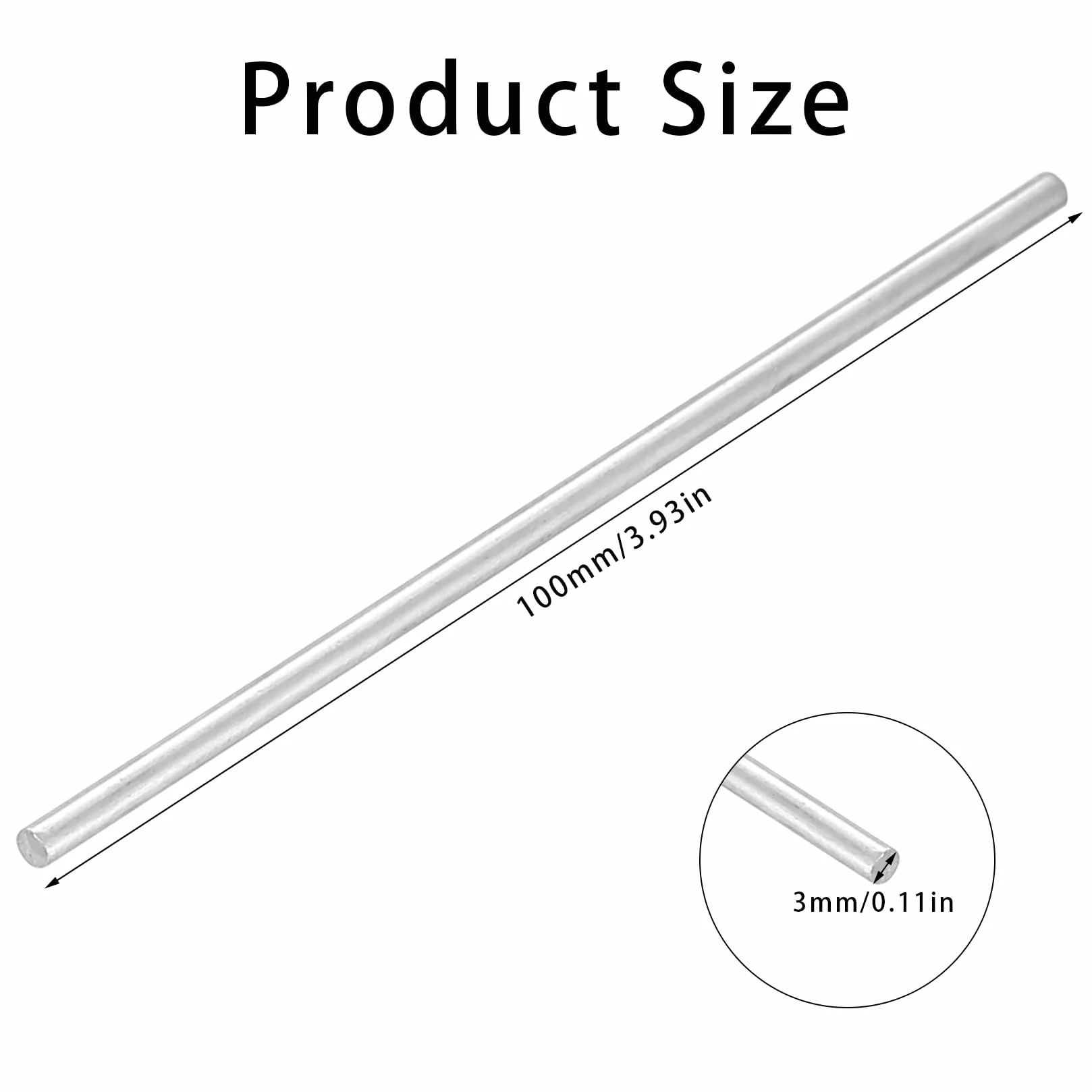 Aste di Acciaio Inox 3 mm x 100 mm Bacchette Cilindriche Barra Tonda Metallo per Giardino Fai da Te