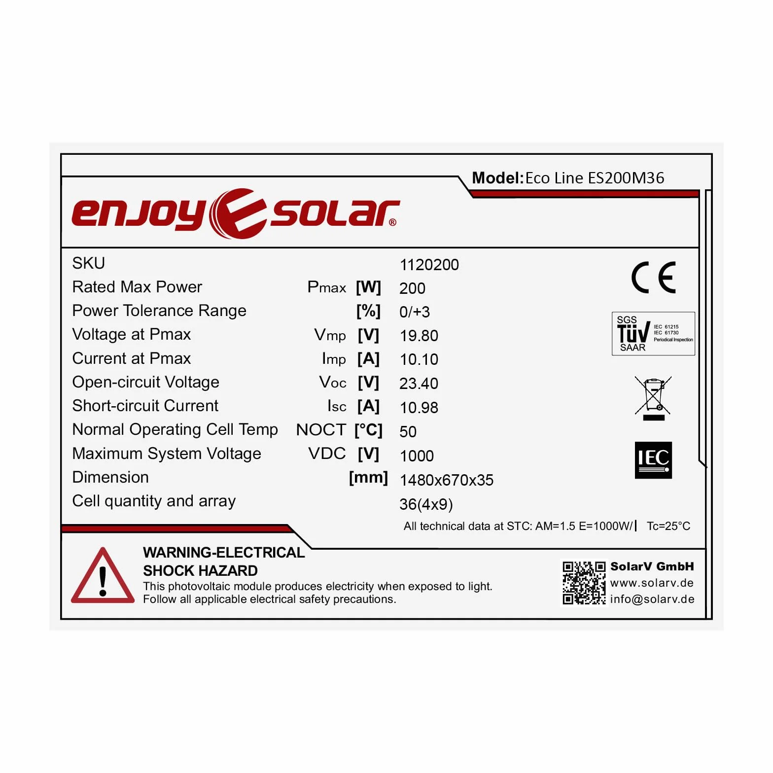 enjoy solar® Modulo Solare Monocristallino 200W 12V, PERC 9BB – Ideale per camper, impianti da balcone, casette da giardino, barche (Cornice Nera)