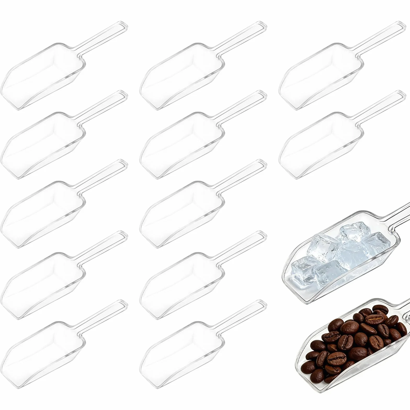 12 Paletta Piccola Trasparente, Strumento Multiuso per Chicchi di Caffè, Cereali, Ghiaccio, Condimenti, Paletta Mini Resistente in Plastica Chiara, Facile da Pulire