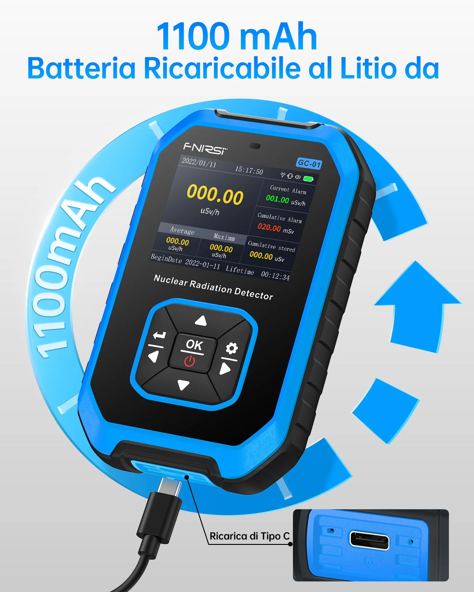 FNIRSI GC-01 Contatore Geiger Rilevatore di Radiazioni Nucleari Dosimetro LCD Portatile Beta Gamma X