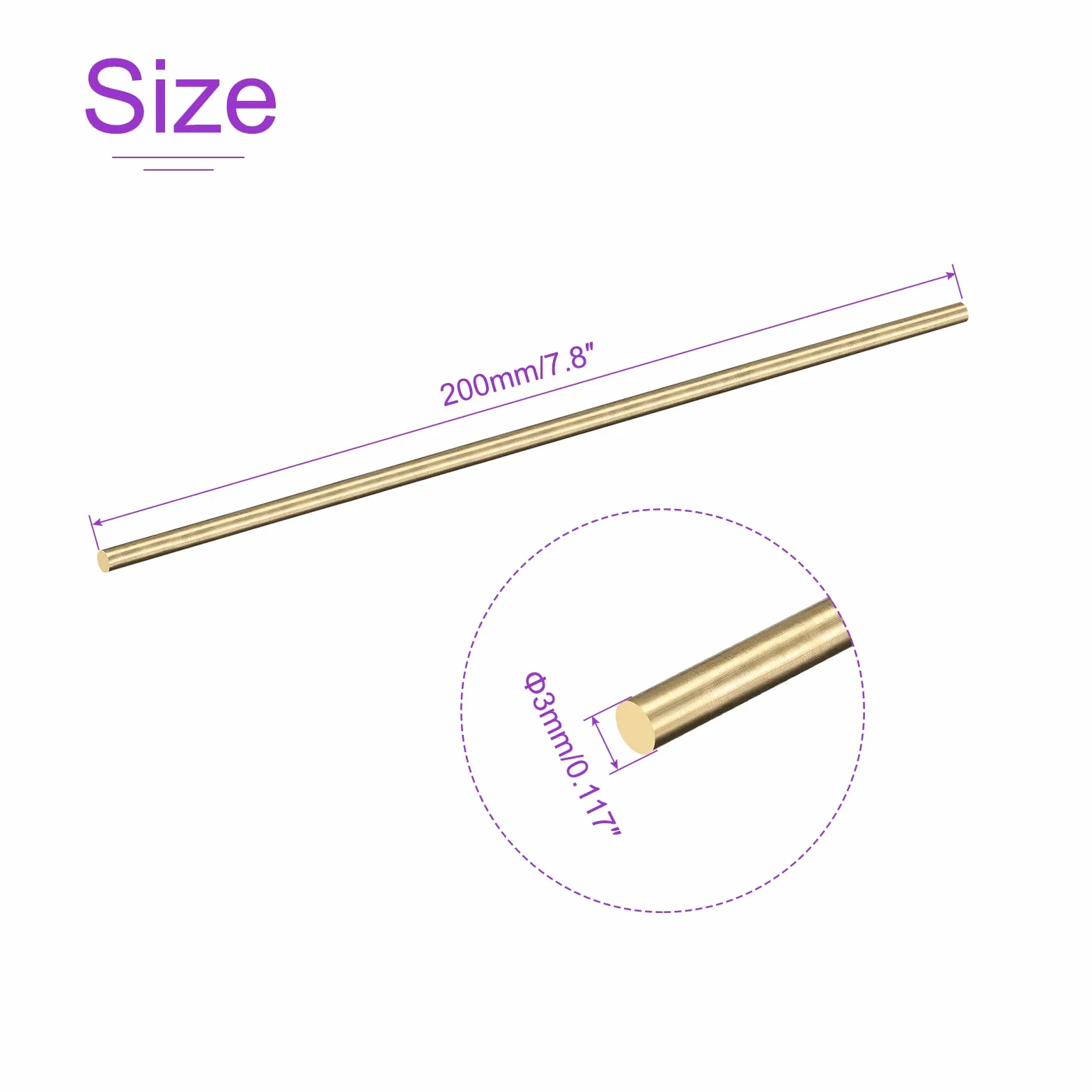 DMiotech 4pz 3mm x 200mm, Ottone Massiccio Tondo Asta, Ottone Asta Tornio Barra Scorte per Fai-da-Te Artigianato