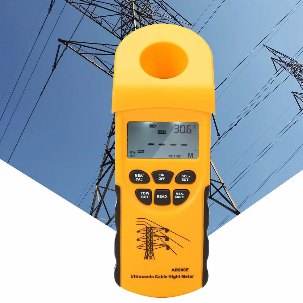 Misuratore di altezza del cavo, SMART SENSOR AR600E Display LCD Misuratore di 6 cavi Misuratore di altezza del cavo a ultrasuoni LCD digitale professionale Misuratore di altezza del cavo a ultrasuoni