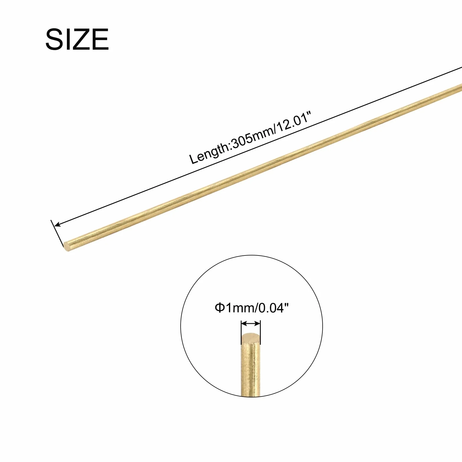 sourcing map Asta rotonda in ottone, 1 mm x 305 mm, asta in metallo solido, per tornio, per fai da te, modellini di auto, elicottero, aereo, 20 pezzi