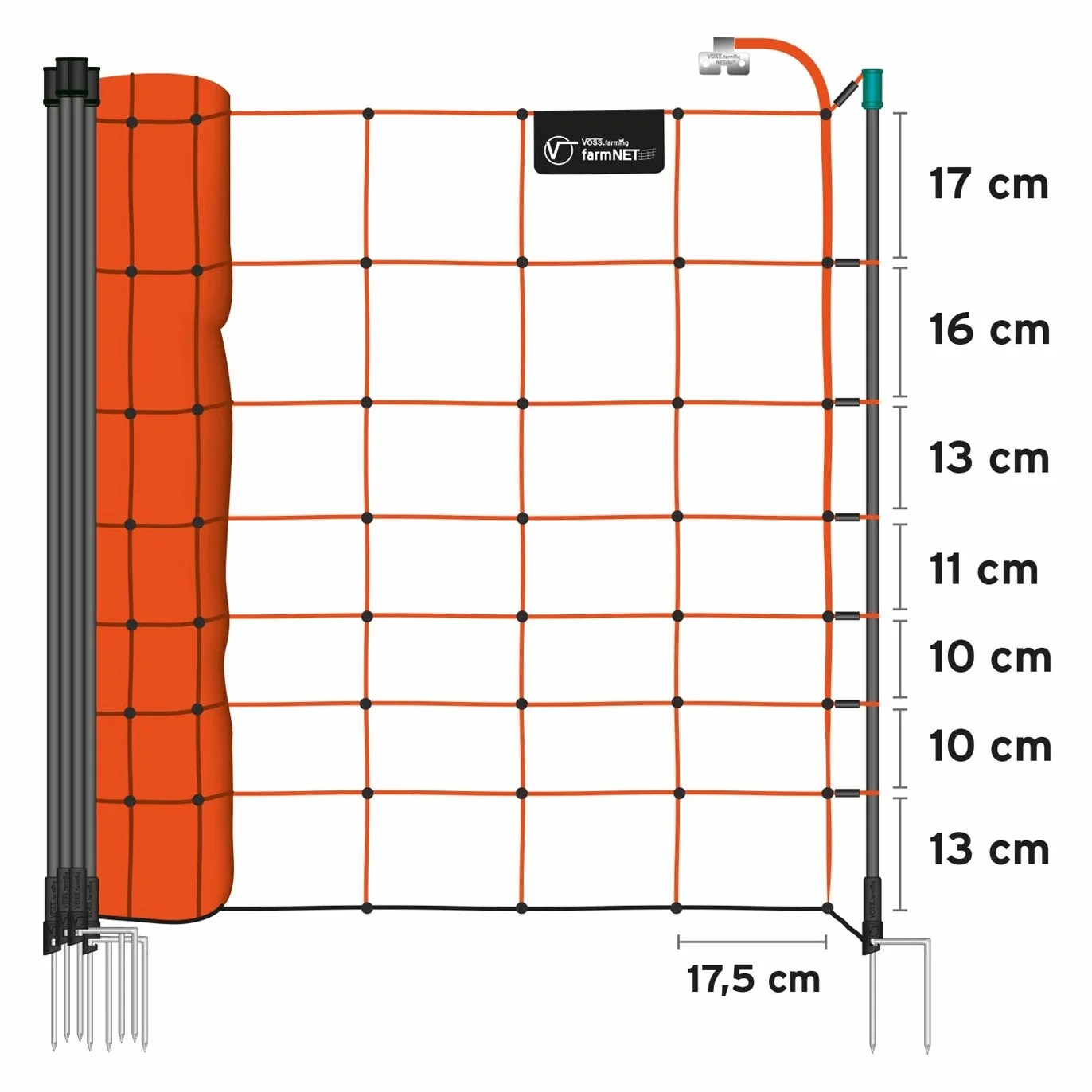 VOSS.farming Rete per pascoli di Pecore farmNET 50 m Altezza 90 cm a Punta Doppia 14 Pali Arancione