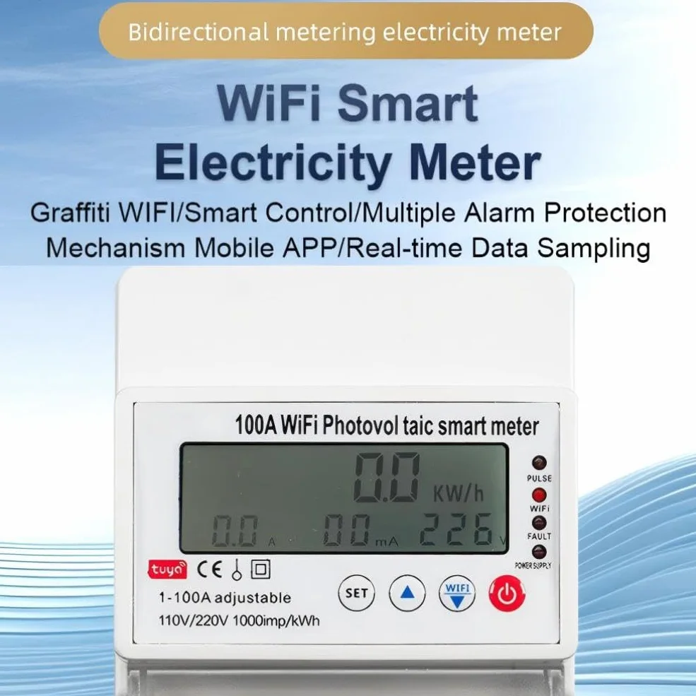 4P Monofase bidirezionale di energia elettrica Contatore di energia kWh Contatore WIFI Telecomando intelligente di energia elettrica Wattmetro 110/220 V 100A