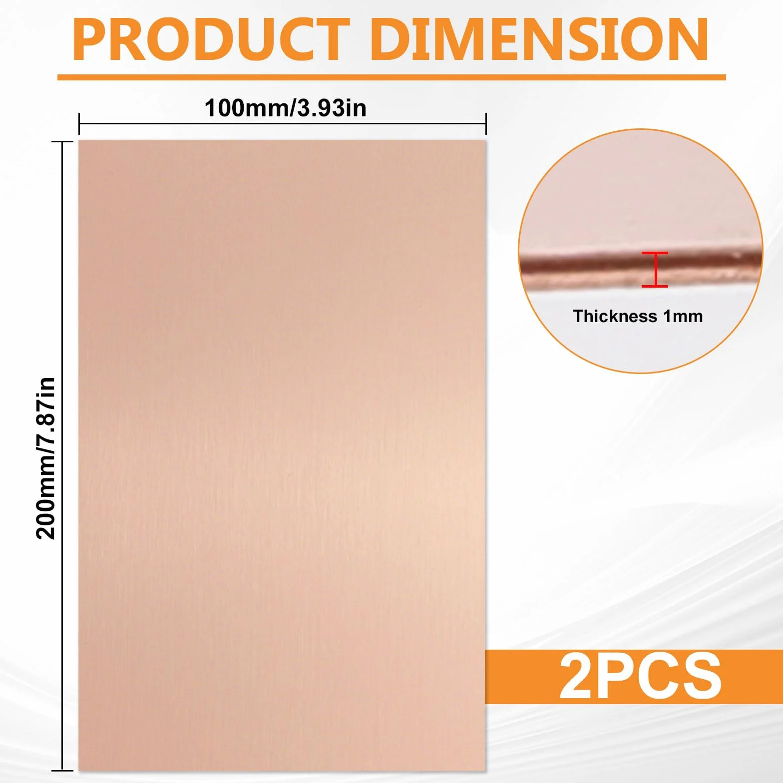 2 pcs Lamiera di Rame Puro 1 mm x 200 mm x 100 mm, Fogli di Rame 99% per Incisione, Lattoneria, Lavorazione dei Metalli, Creazione di Gioielli, Gli Esperimenti Sui Circuiti Stampati
