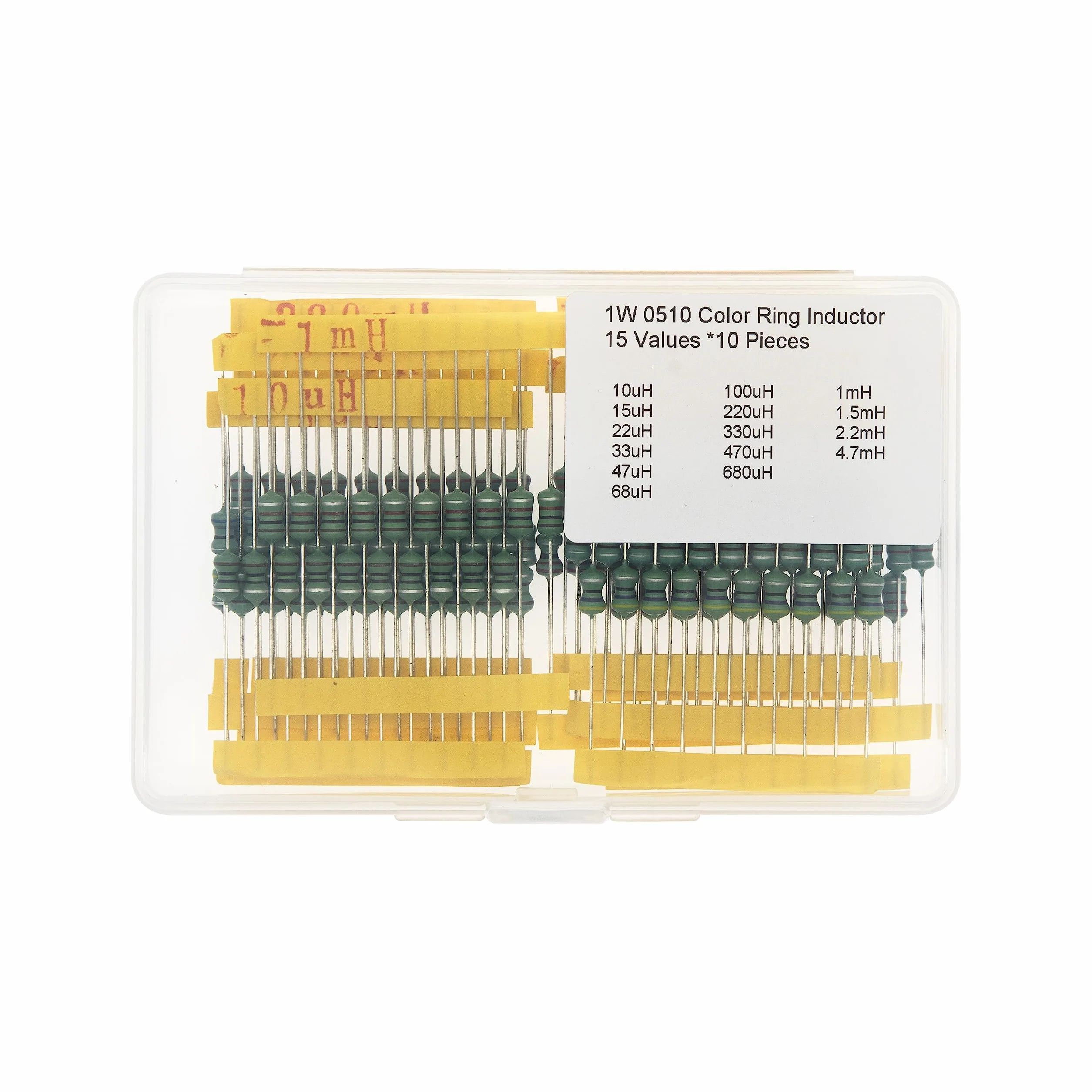 15 valori * 10 pezzi 1W 0510 Kit induttore anello colore 10uH 15uH 22uH 33uH 47uH 68uH 100uH 220uH 330uH 470uH 680uH 1mH 1.5mH 2.2mH 4.7mH