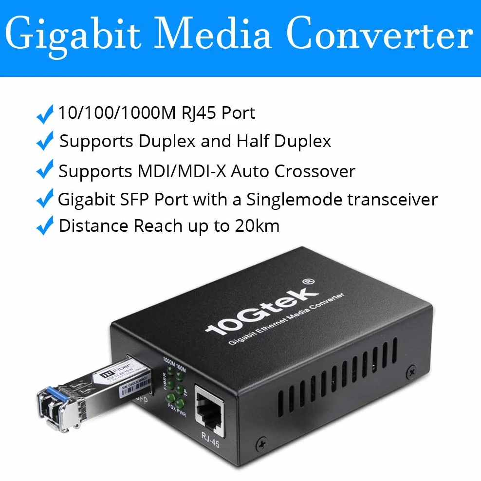 HiFiber Convertitore Media Gigabit Fiber to Ethernet 20km LX 1.25G SFP RJ45
