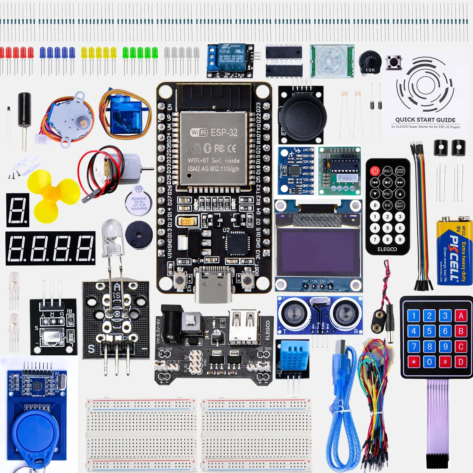 ELEGOO ESP-32 Super Starter Kit con Tutorial, Scheda di Sviluppo USB-C, Microcontrollore Dual-Core, CP2102
