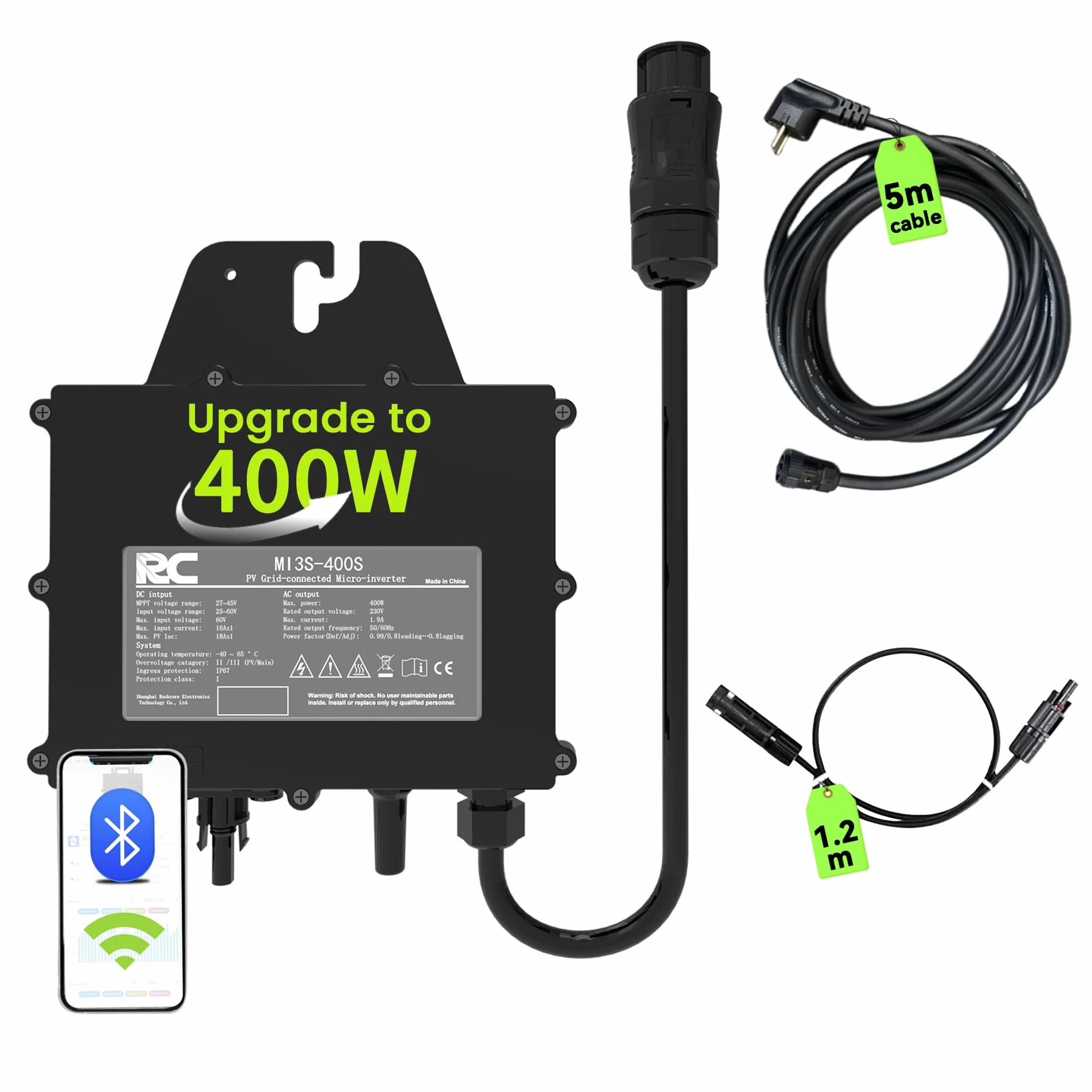 RC Micro inverter 400 W, ingresso CC 25-60 V, inverter modulo PV, micro convertitore MPPT, Controllo dell’app tramite Wi-Fi