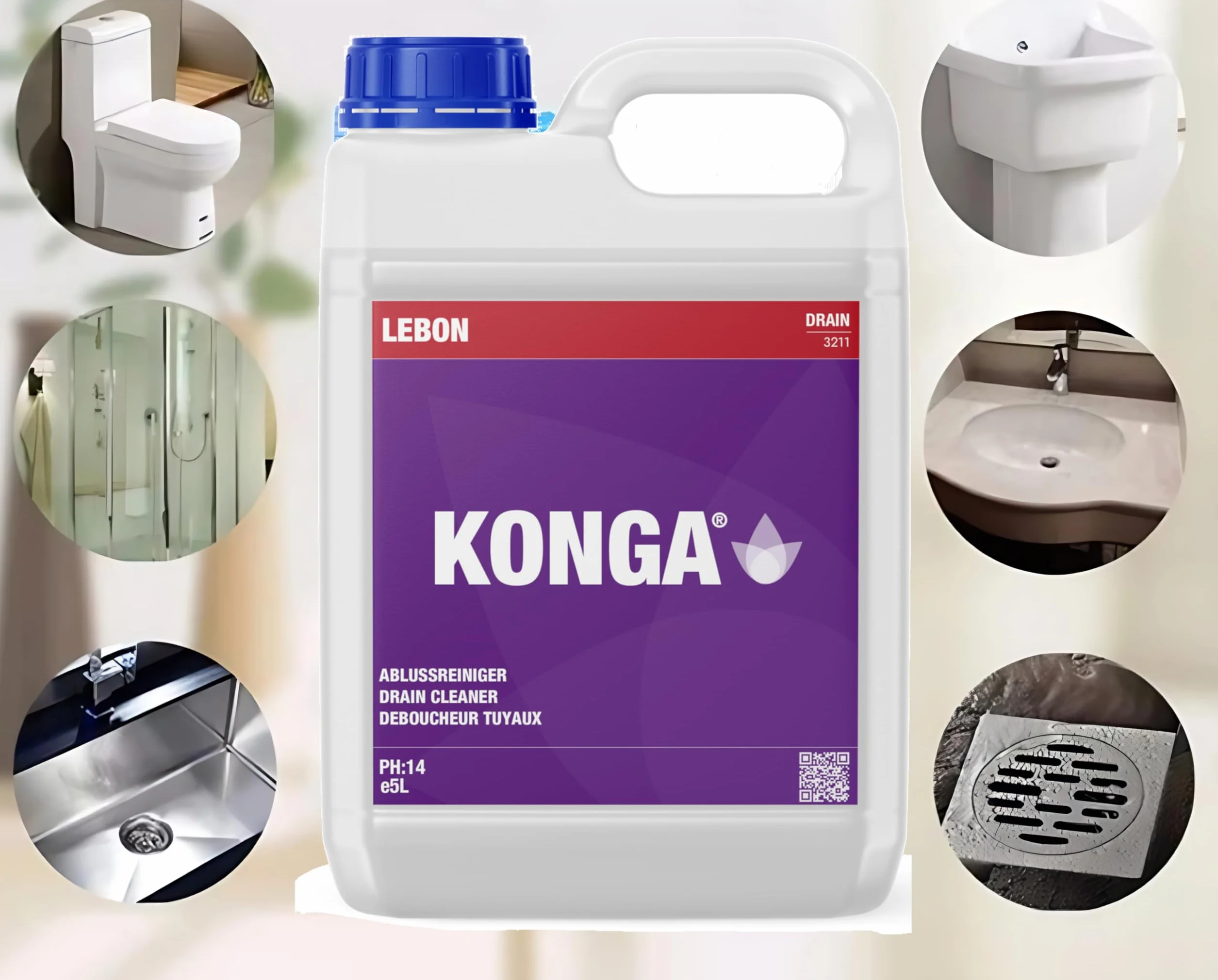 Konga Decapant Forte - Detergente professionale per tubi altamente alcalino, scioglie grassi, capelli e blocchi organici, per grandi cucine, scarichi industriali e applicazioni esigenti (5 l)