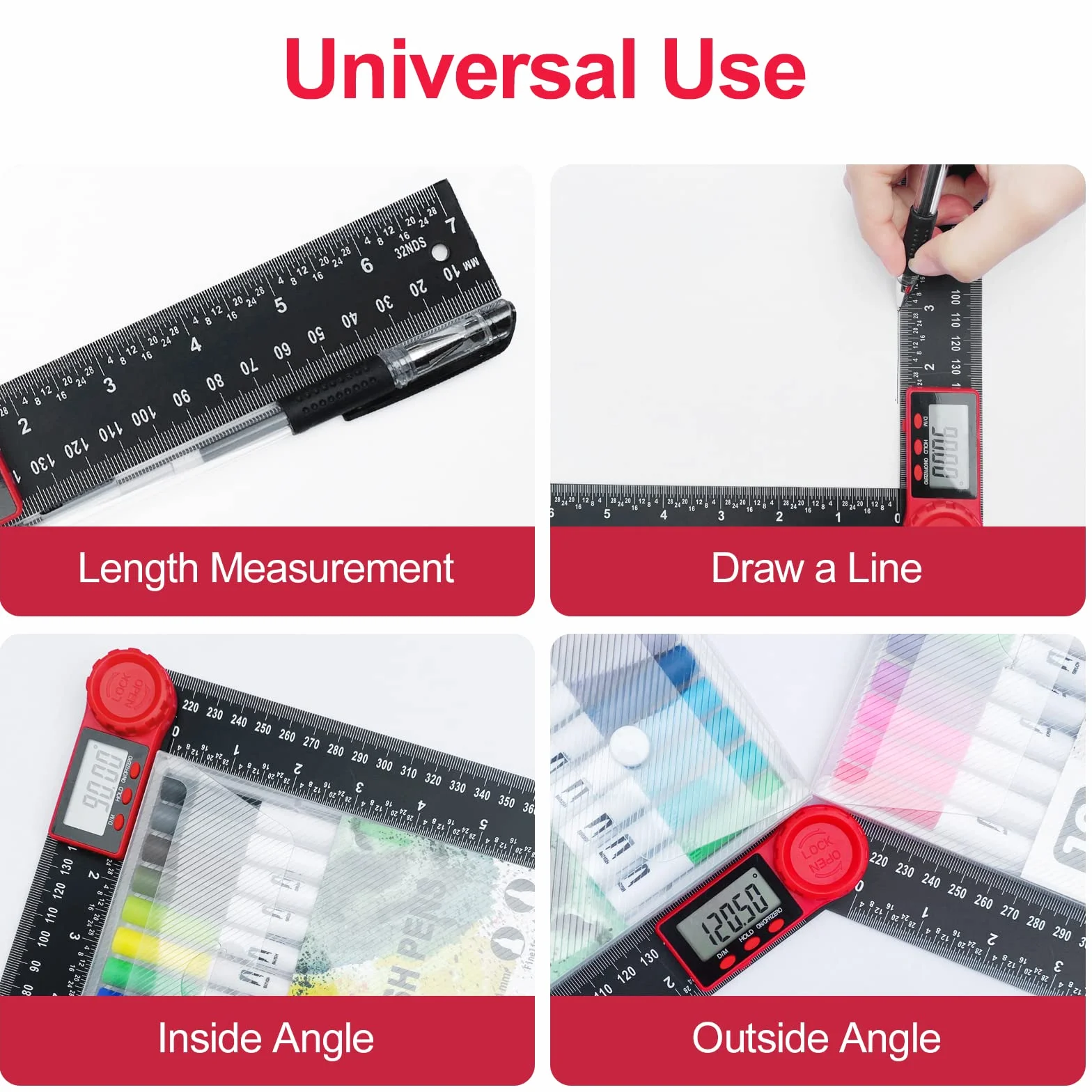 Newaner Gognometro Digitale 2 en 1 360 con Doppia Gradazione, 200 mm Misuratore Angoli con LCD e Funzione di Blocco, Righello per Ingegneria, Lavorazione del Legno, Costruzione e Misurazione, Nero