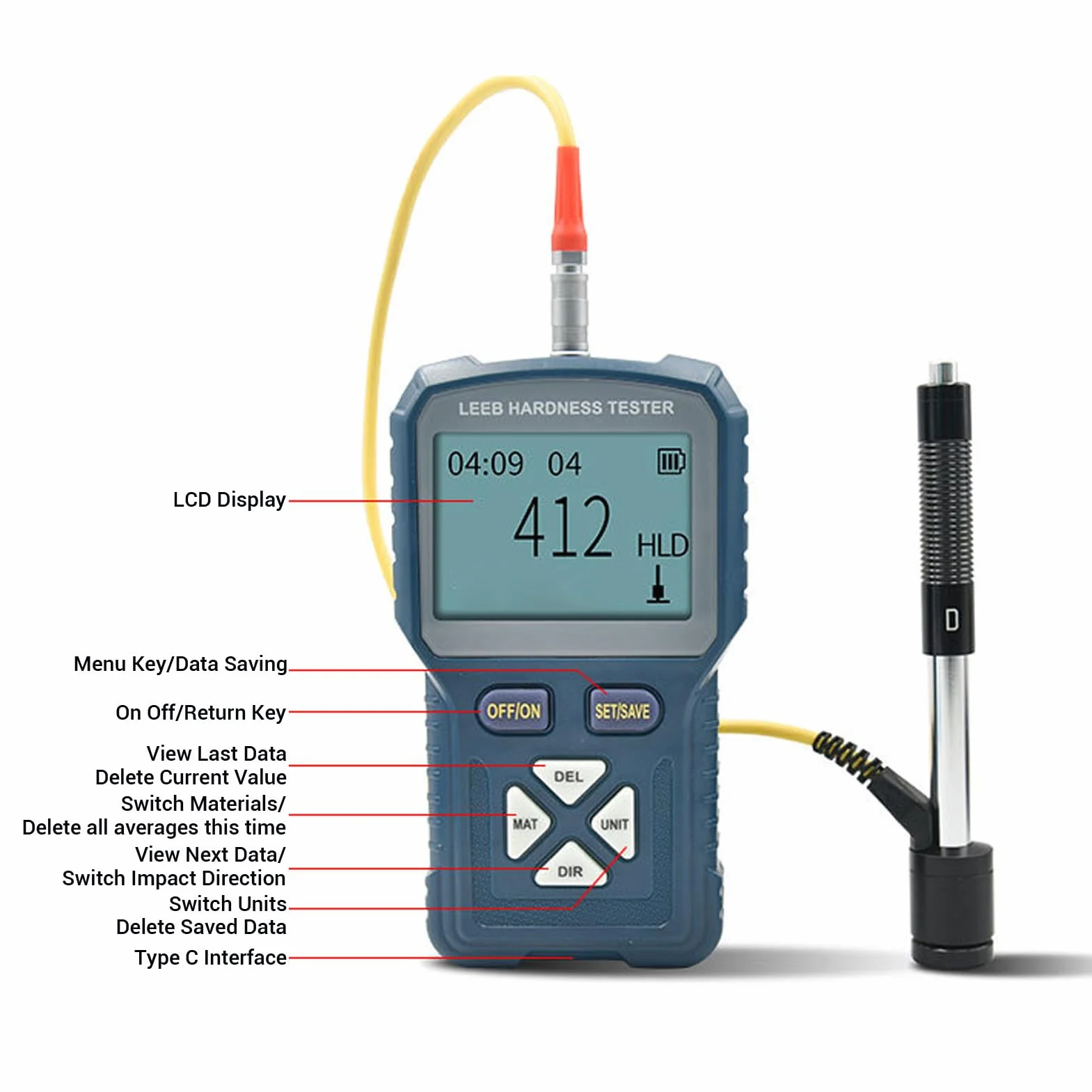 Durometro Digitale HLD HRC HRB Portatile LCD per Misuratore di Durezza Metalli