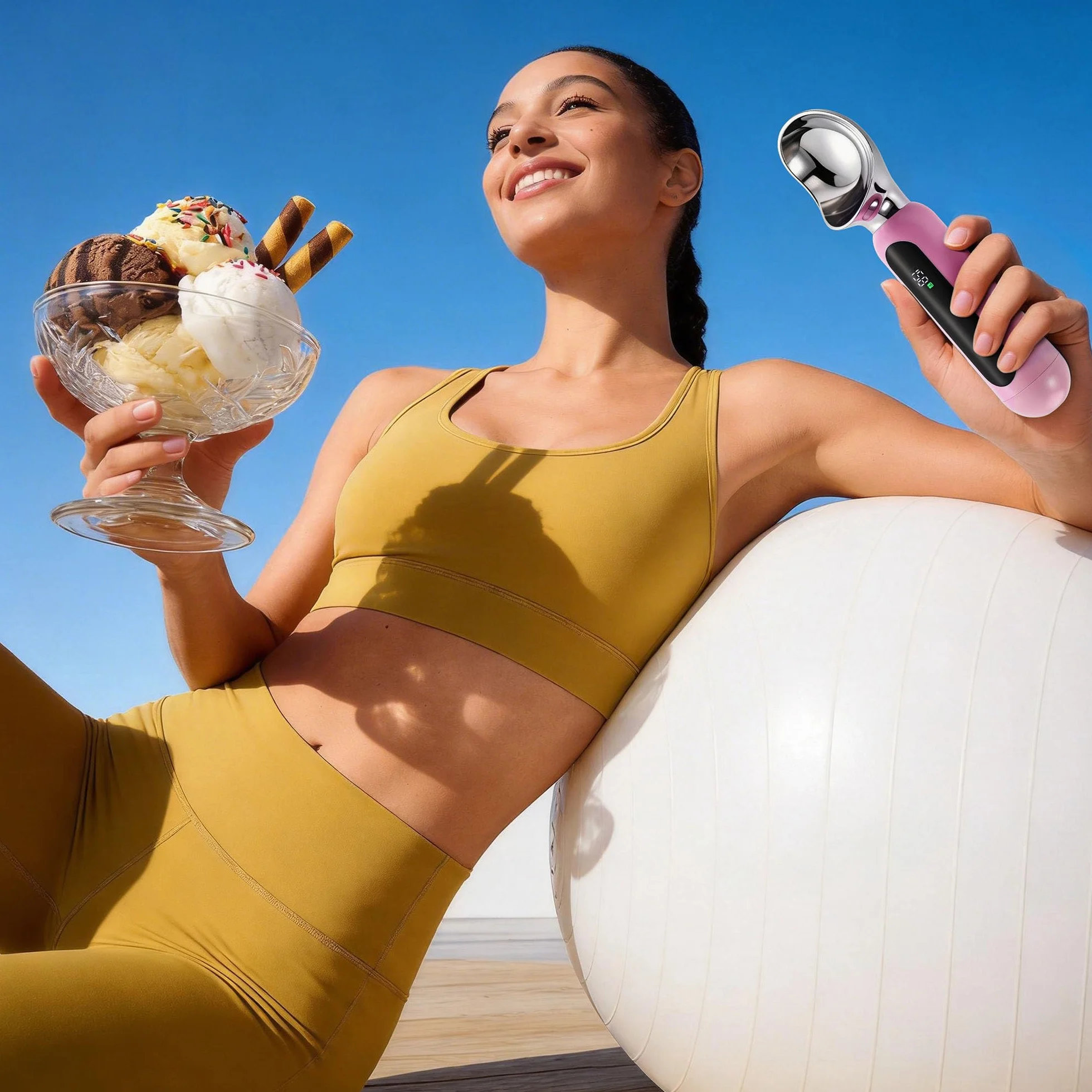 Paletta per gelato riscaldata, ricaricabile, elettrica, con display a LED, interruttore on/off, impermeabile IP67, riscalda fino a 70 °C, per gelato duro (rosa)