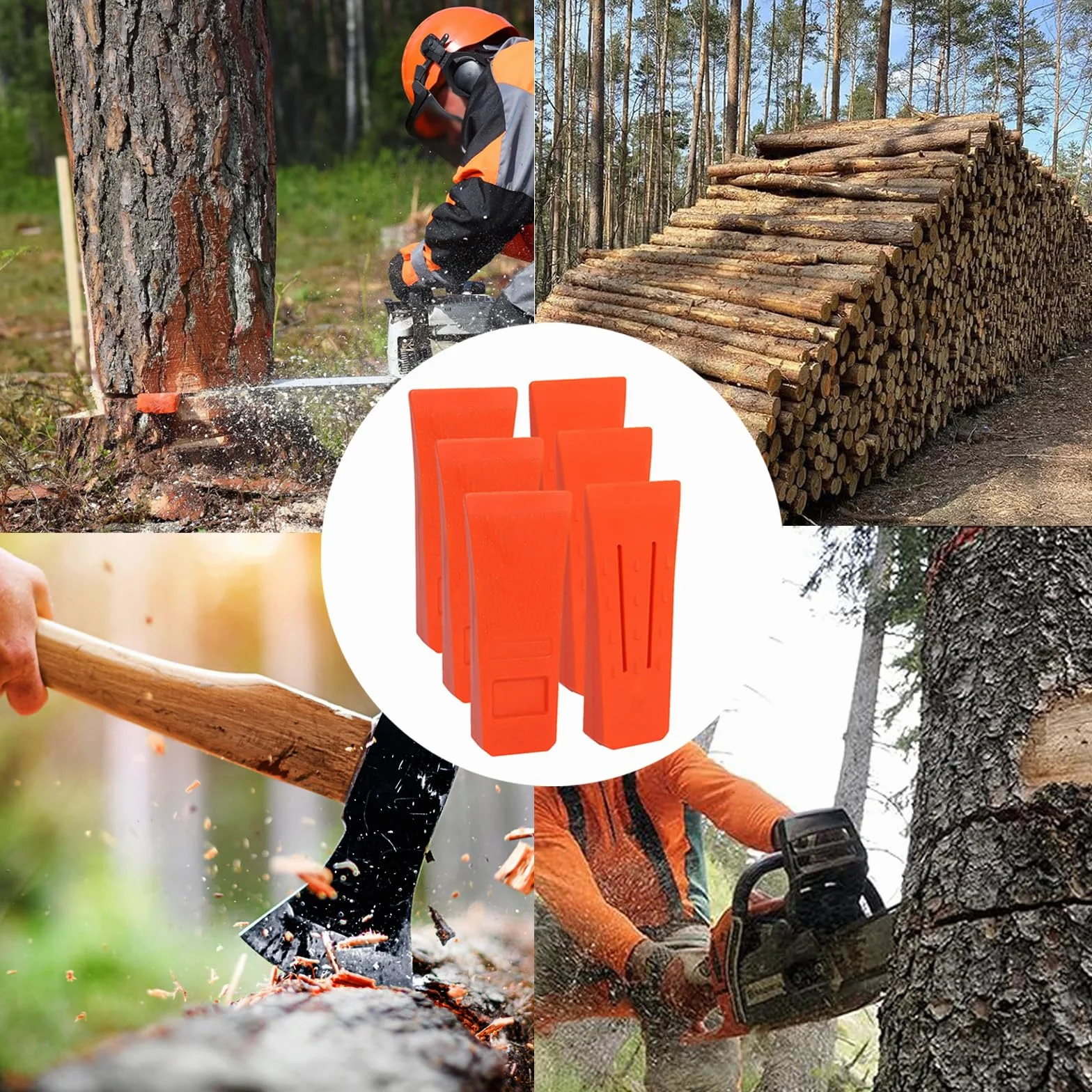 Cunei di Abbattimento per Motosega 6 Pezzi, ABS Cunei di Spacco per Legno con Sacchetto, Accessori Forestali (6 Pollici)