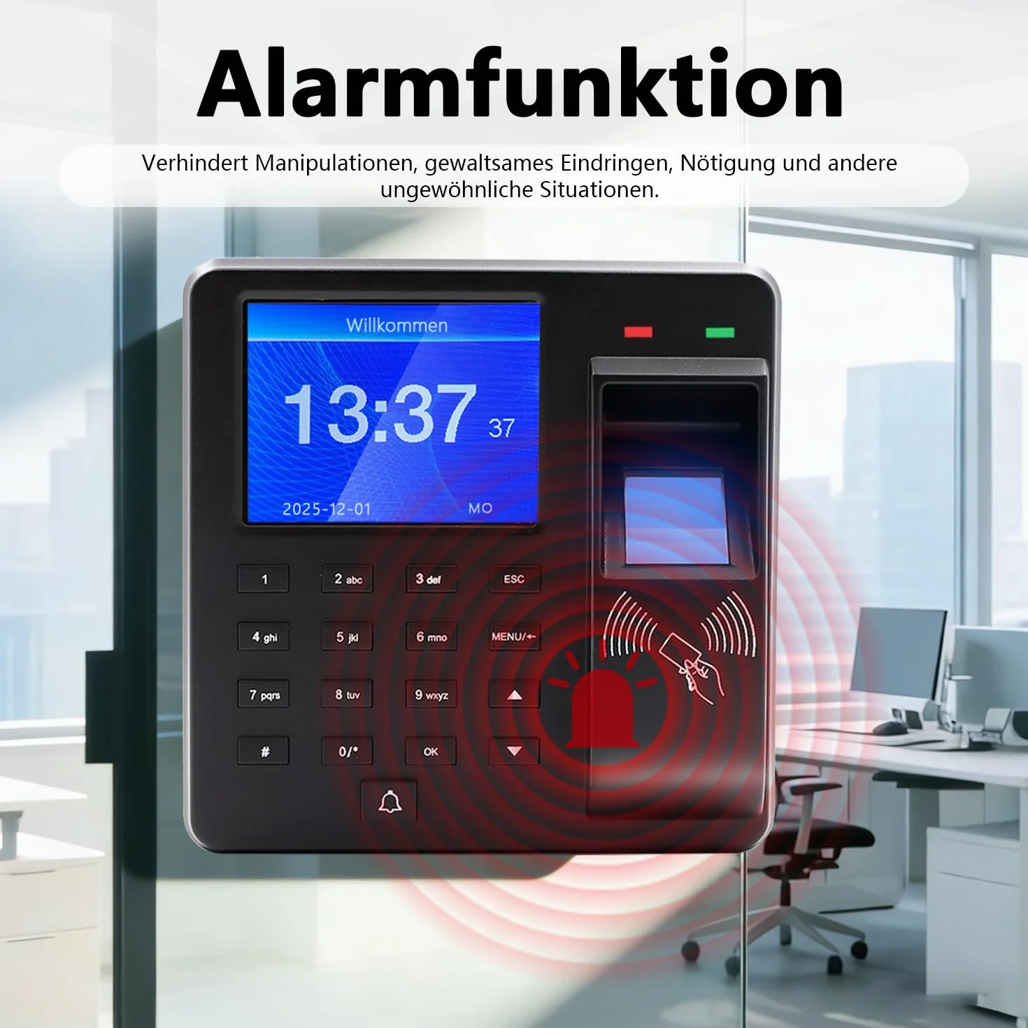 Sistema di rilevamento del tempo per piccole imprese, dispositivo di rilevamento del tempo 3-in-1 con impronta digitale, password e lettore di carte, capacità impronte digitali 1000, sistema di