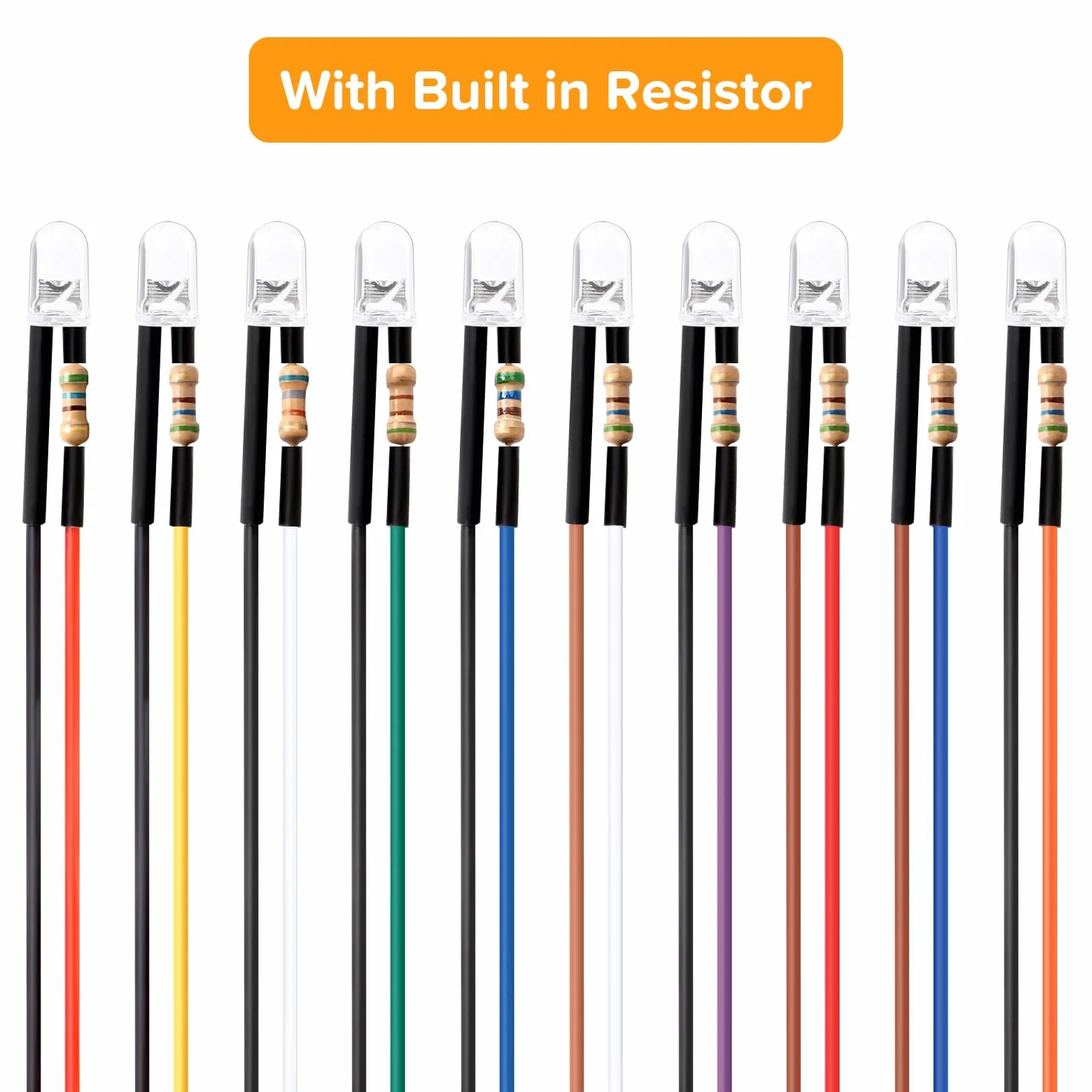 50 Pezzi 5mm 12V Diodo LED Precablata 20cm con Supporto Plastica, 10 Colori