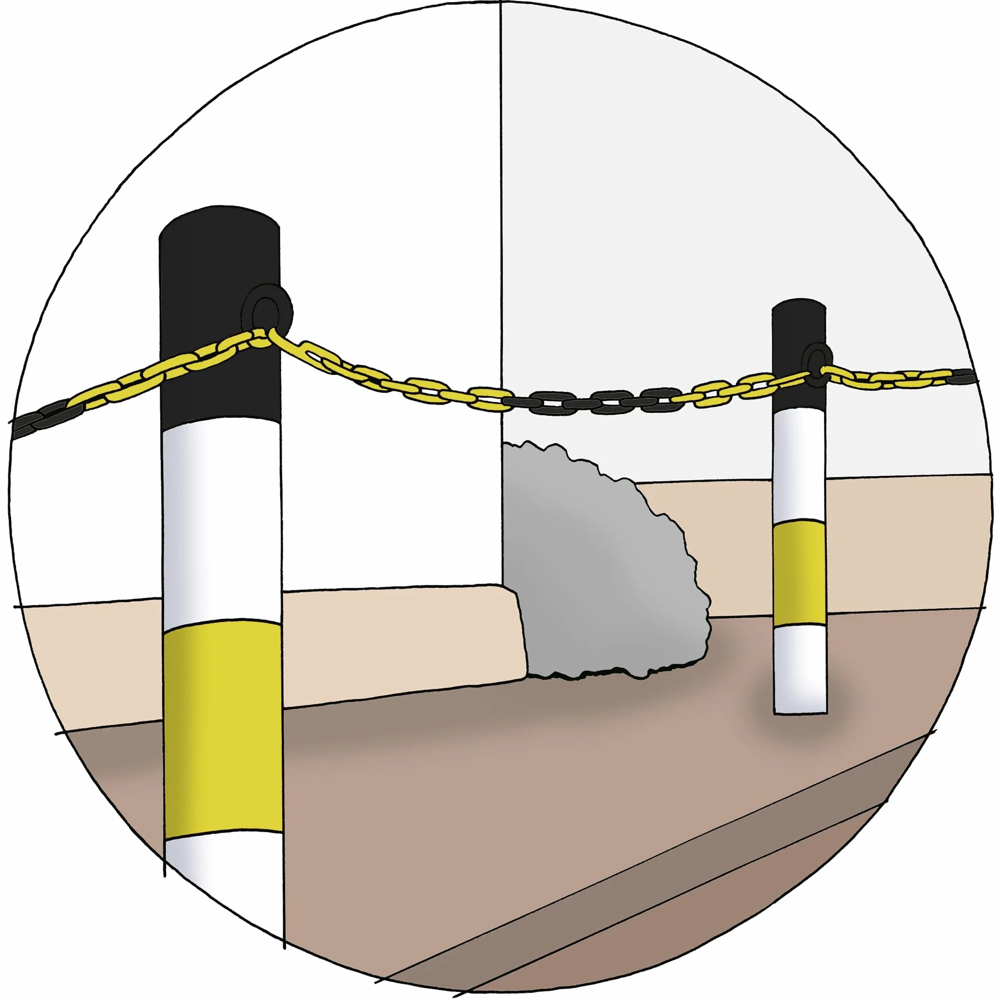 Dörner + Helmer Catena di bloccaggio, 6 mm di spessore, lunghezza 5 m, in acciaio zincato, chiusura a sacchetto, maglia lunga, nero/giallo